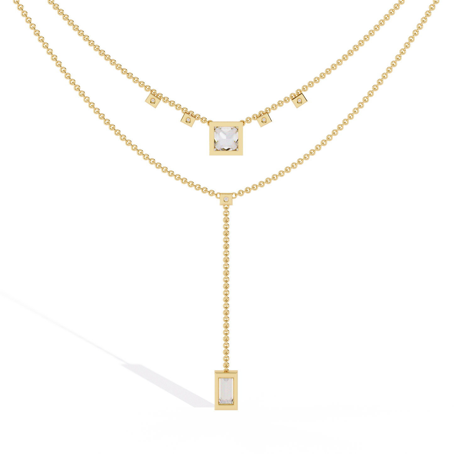 Twin Radiance – Princess & Emerald Lab Diamond Lariat Necklace in 14K Gold