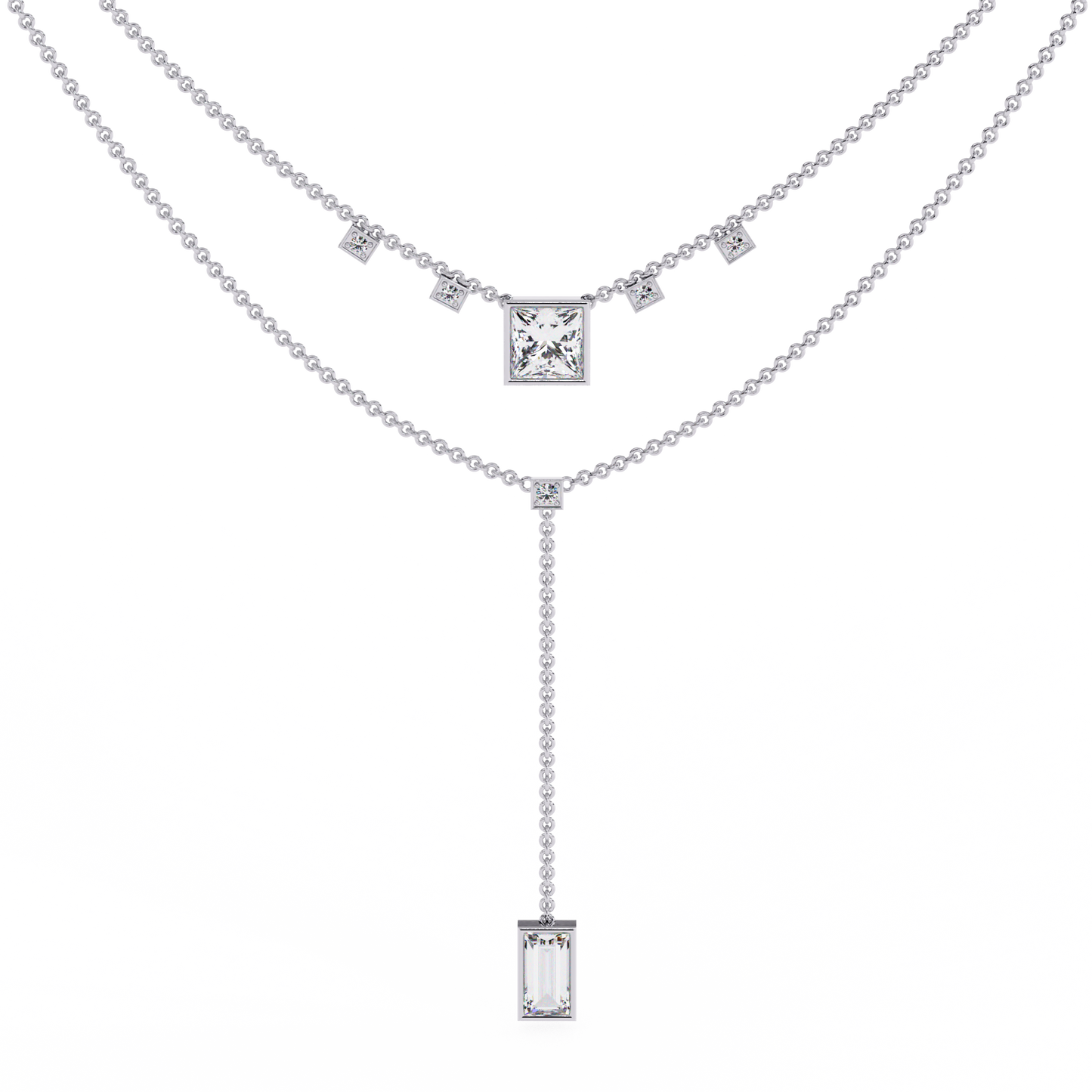 Twin Radiance – Princess & Emerald Lab Diamond Lariat Necklace in 14K Gold