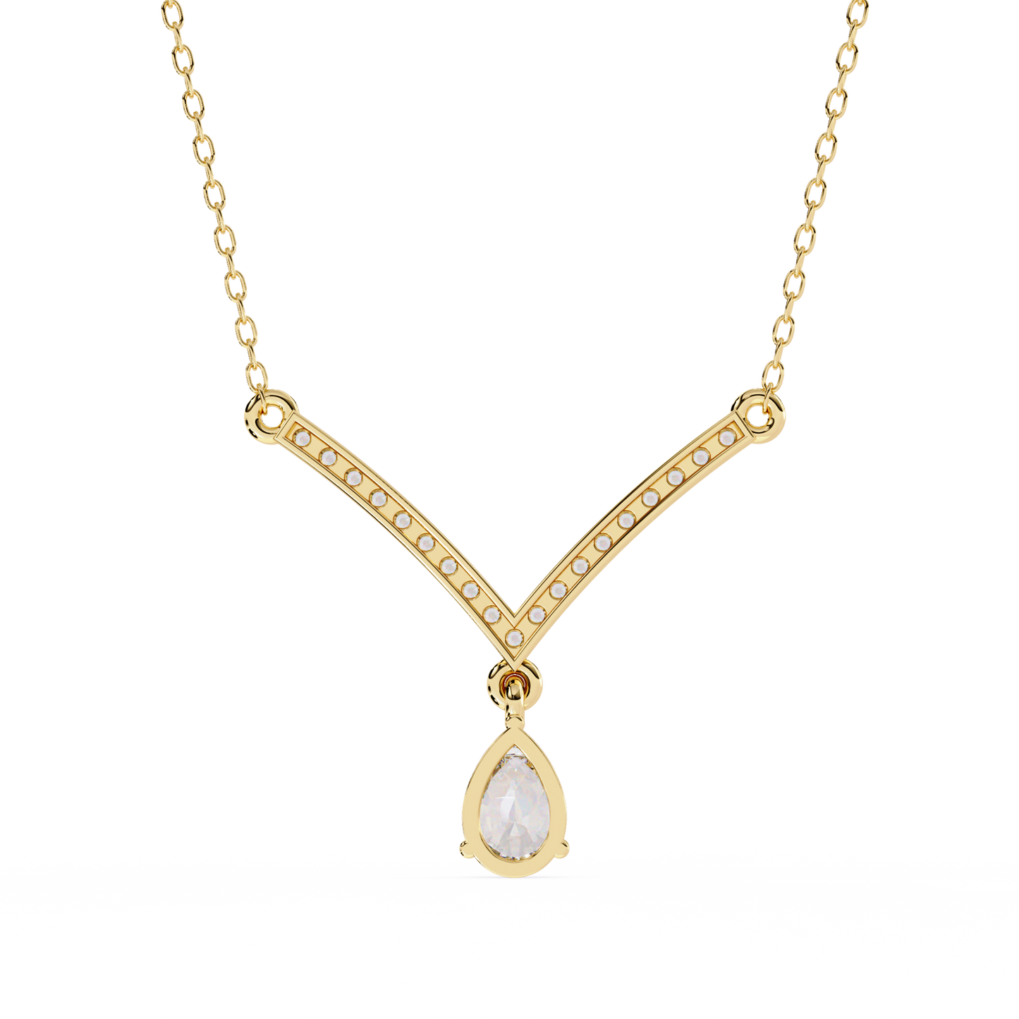 V-Curve Pear Drop – Diamond Pendant Necklace in 14K Gold