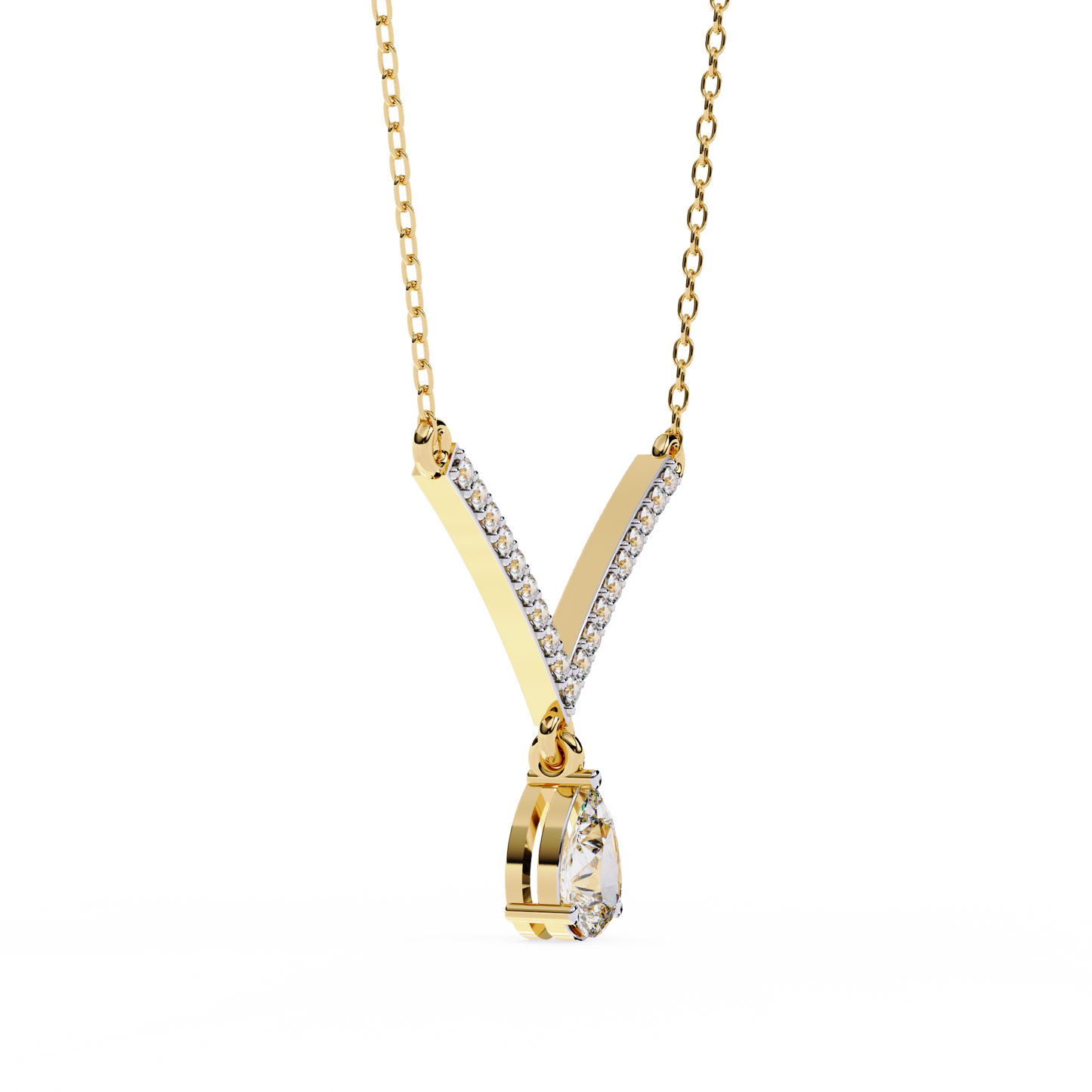 V-Curve Pear Drop – Lab Diamond Pendant Necklace in 14K Gold