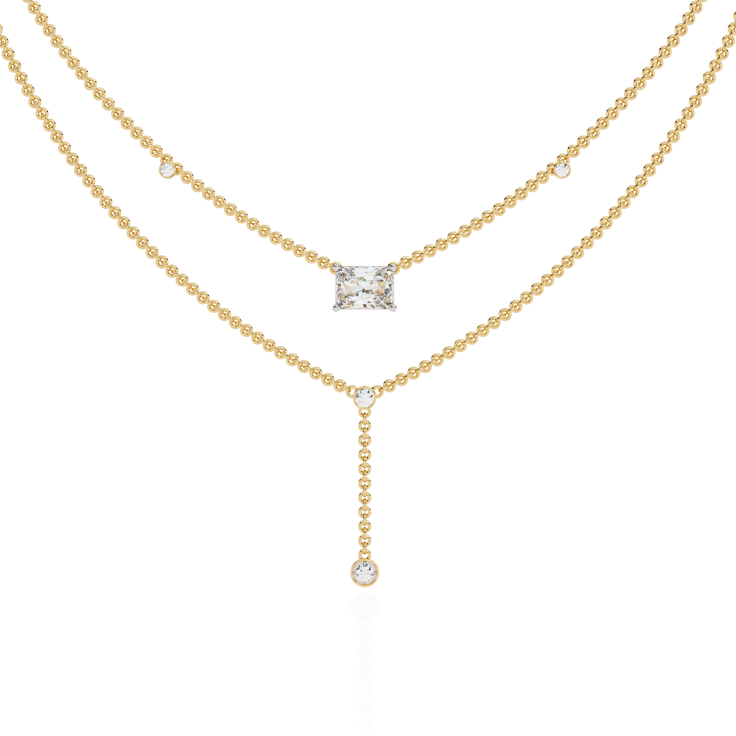 Cascade Point – Emerald Lab Diamond Y Drop Necklace in 14K Gold