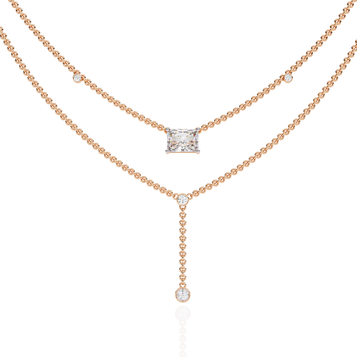 Cascade Point – Emerald Lab Diamond Y Drop Necklace in 14K Gold