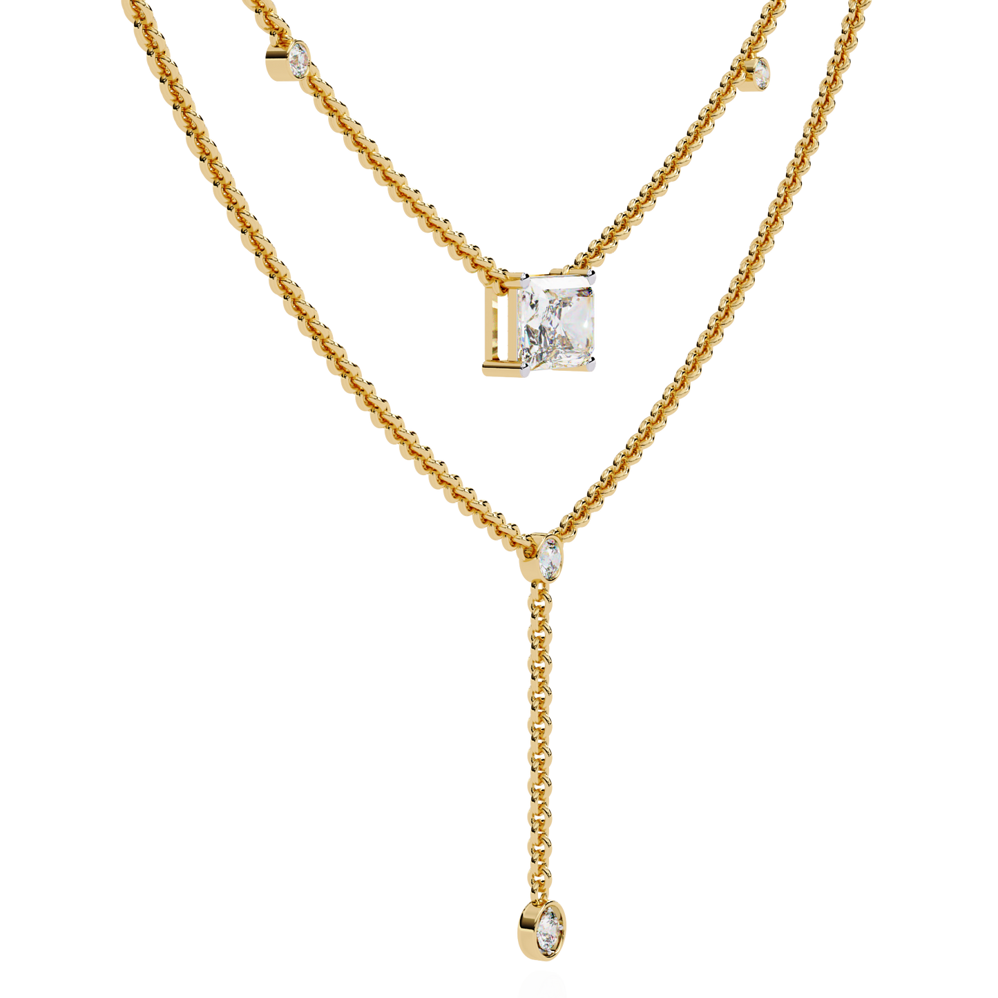 Cascade Point – Emerald Lab Diamond Y Drop Necklace in 14K Gold
