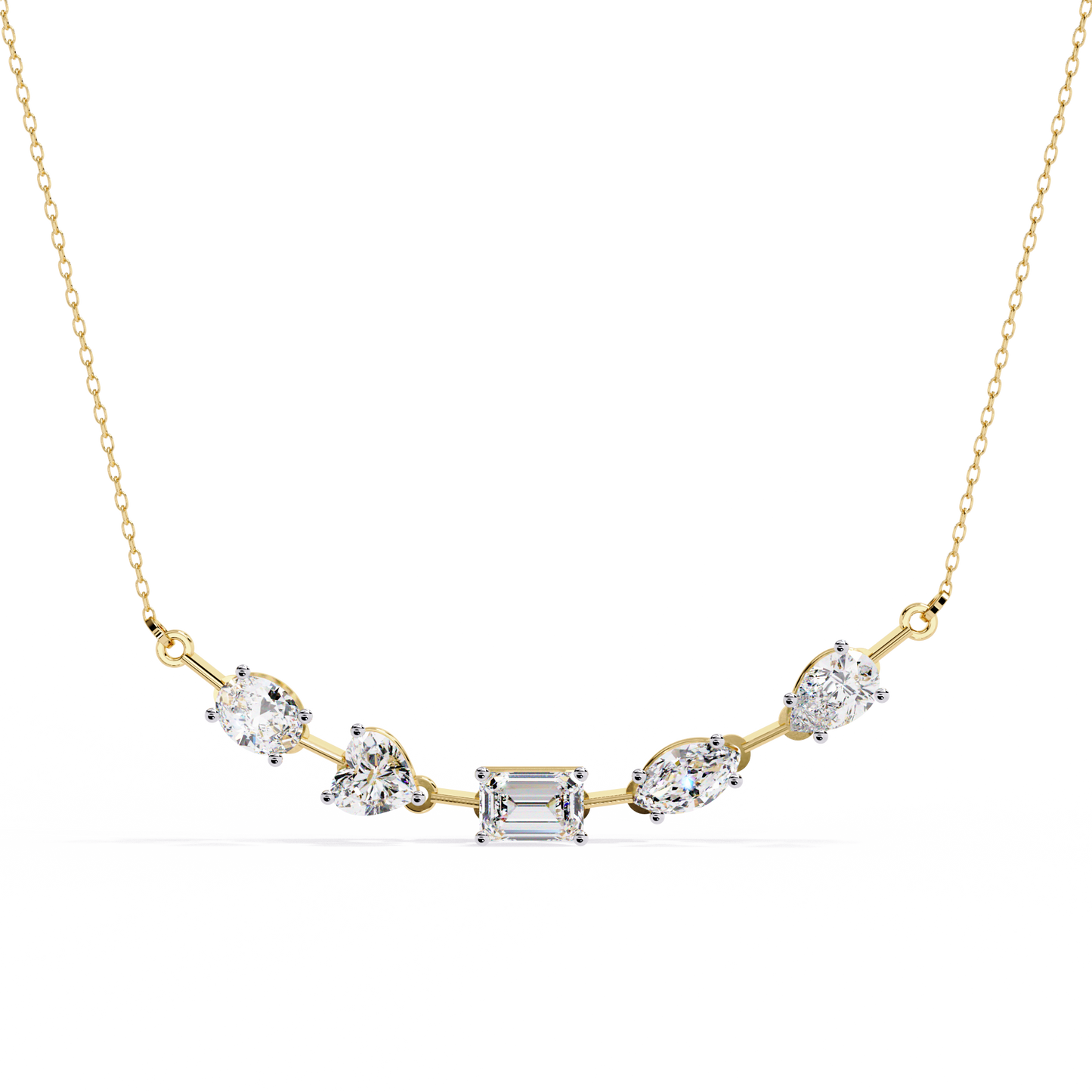 Radiant Mélange – Mixed Shape Lab Diamond Bar Necklace in 14K Gold