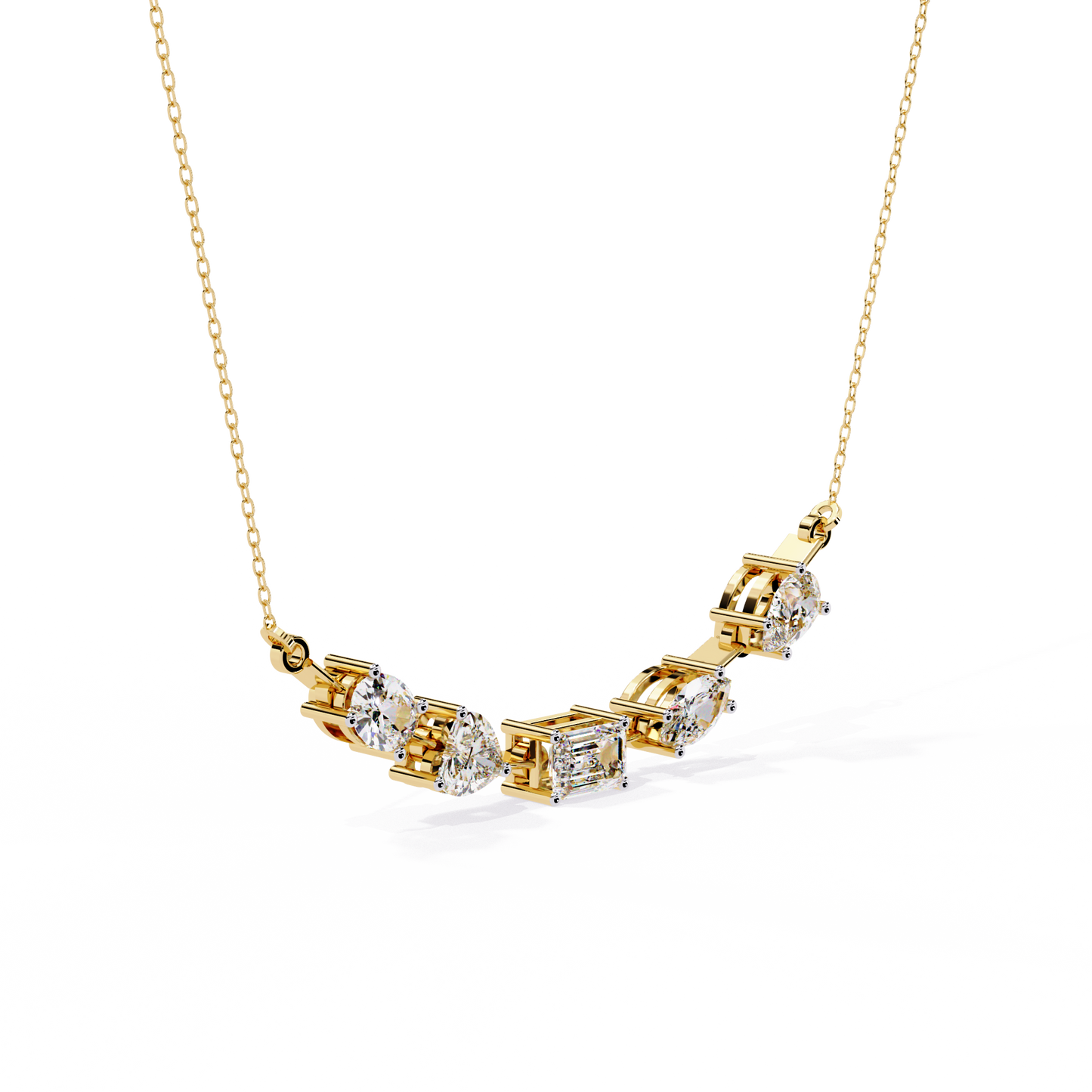 Radiant Mélange – Mixed Shape Lab Diamond Bar Necklace in 14K Gold