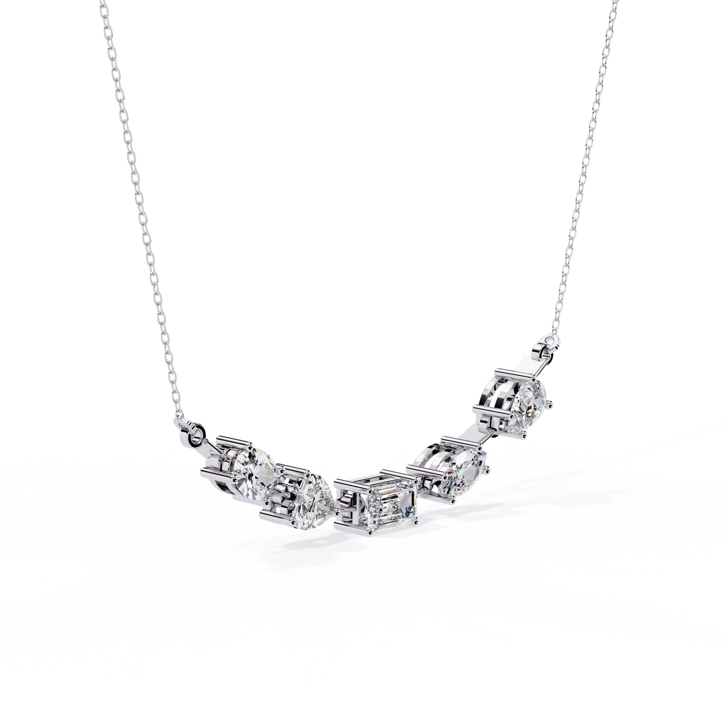 Radiant Mélange – Mixed Shape Diamond Bar Necklace in 14K Gold