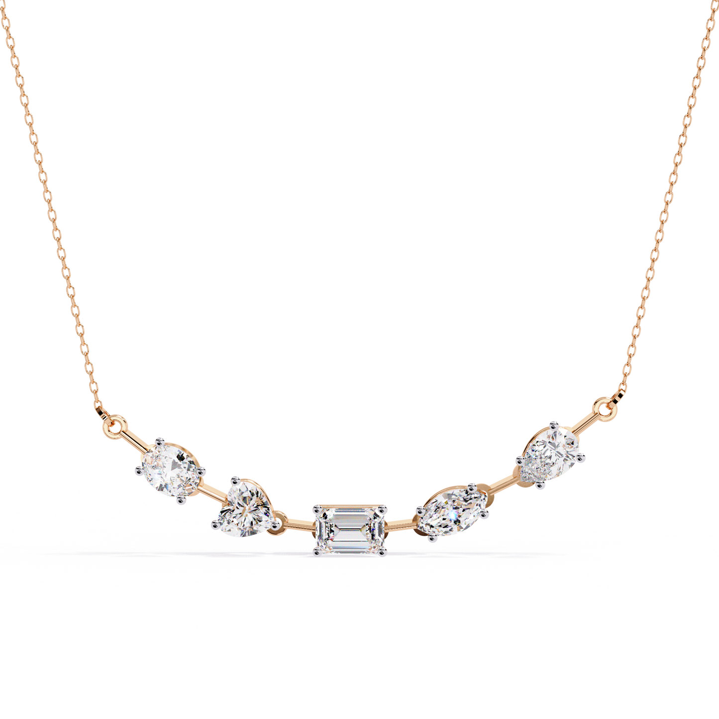 Radiant Mélange – Mixed Shape Lab Diamond Bar Necklace in 14K Gold