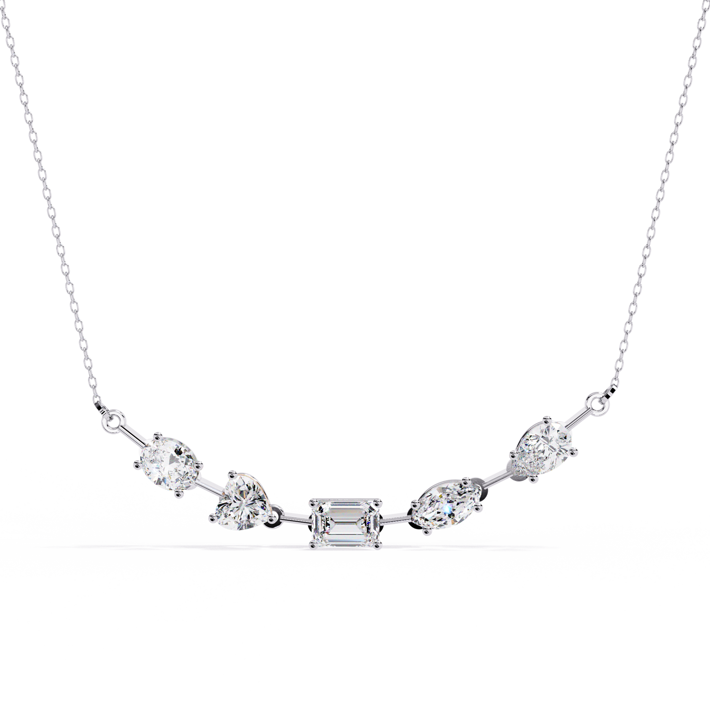 Radiant Mélange – Mixed Shape Lab Diamond Bar Necklace in 14K Gold