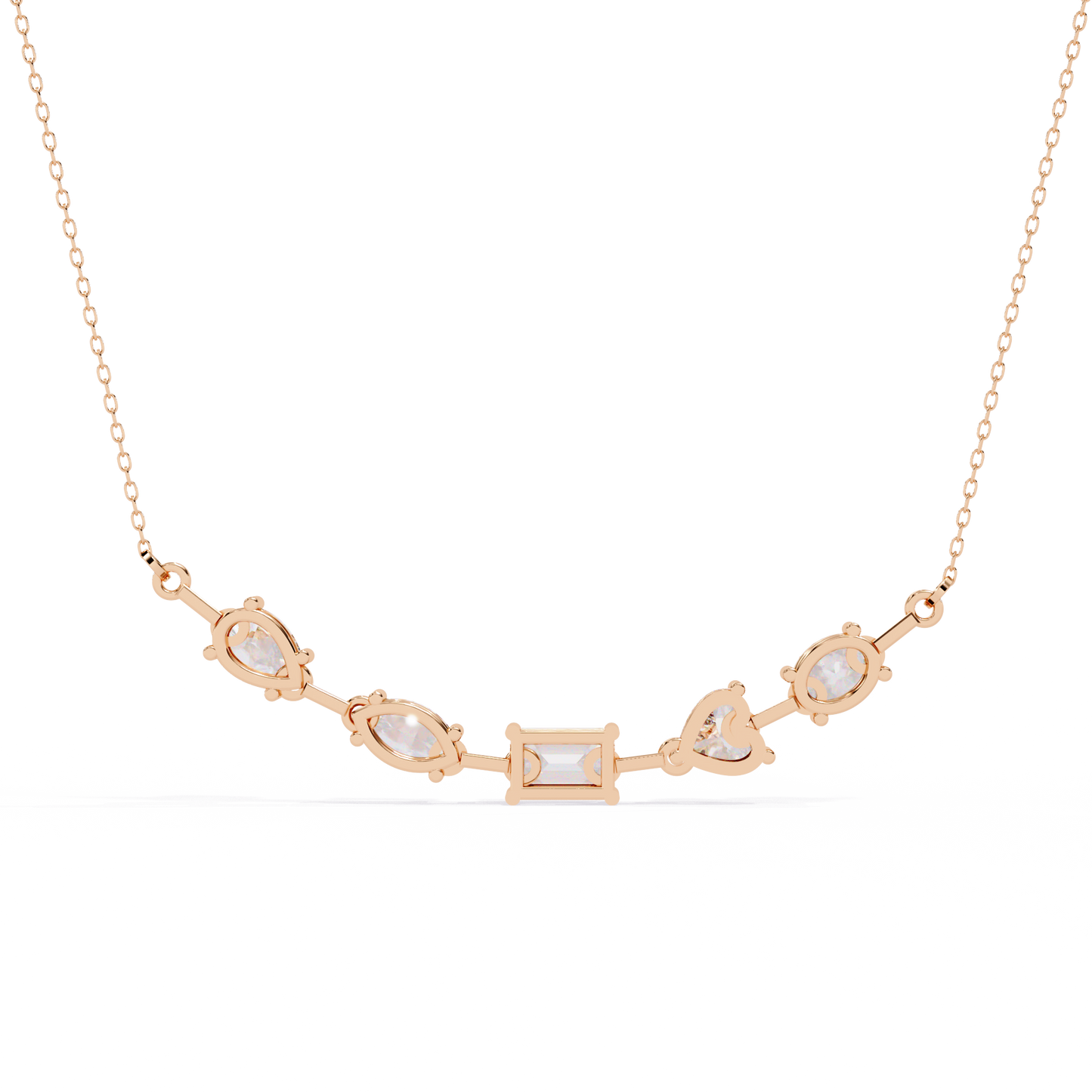 Radiant Mélange – Mixed Shape Lab Diamond Bar Necklace in 14K Gold