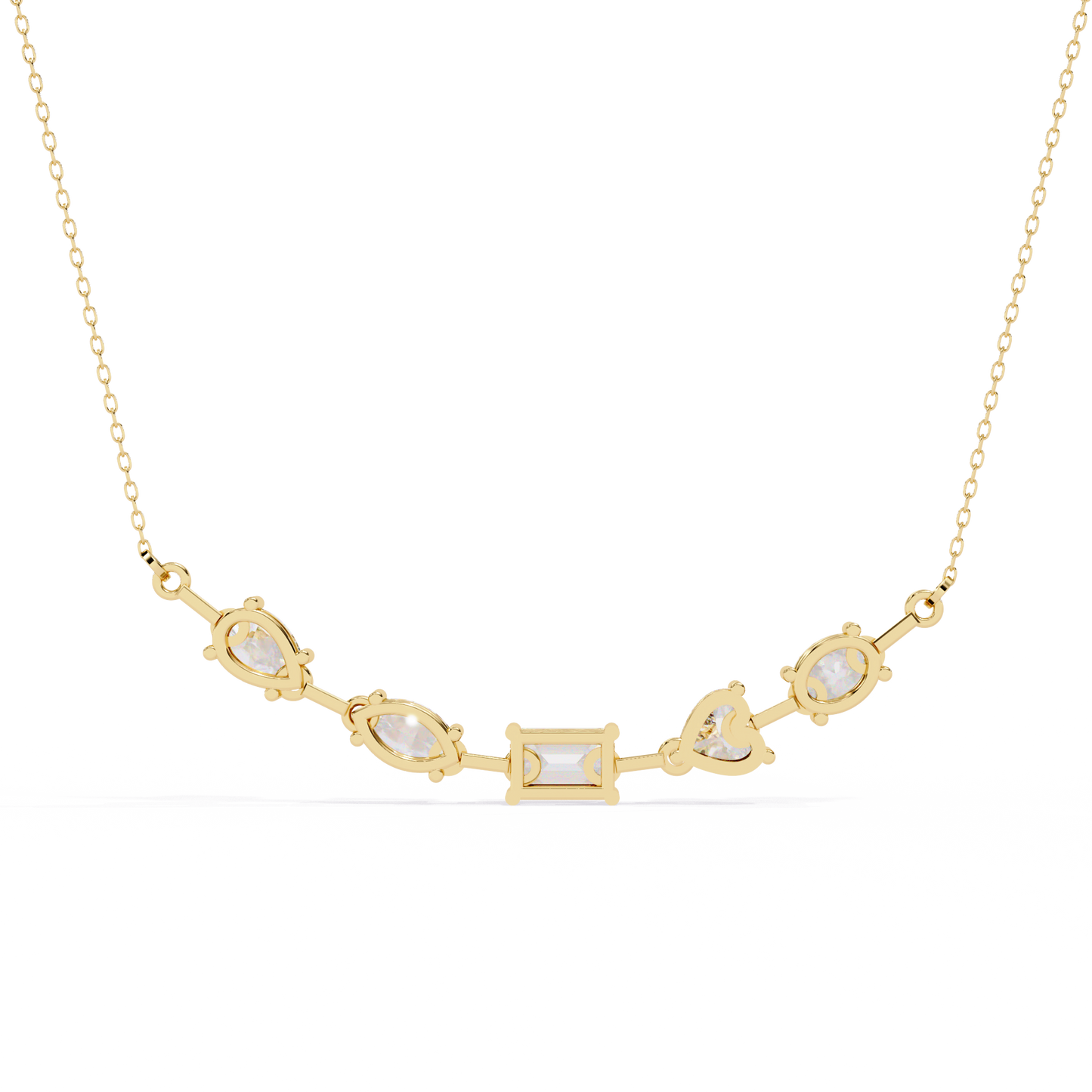 Radiant Mélange – Mixed Shape Lab Diamond Bar Necklace in 14K Gold