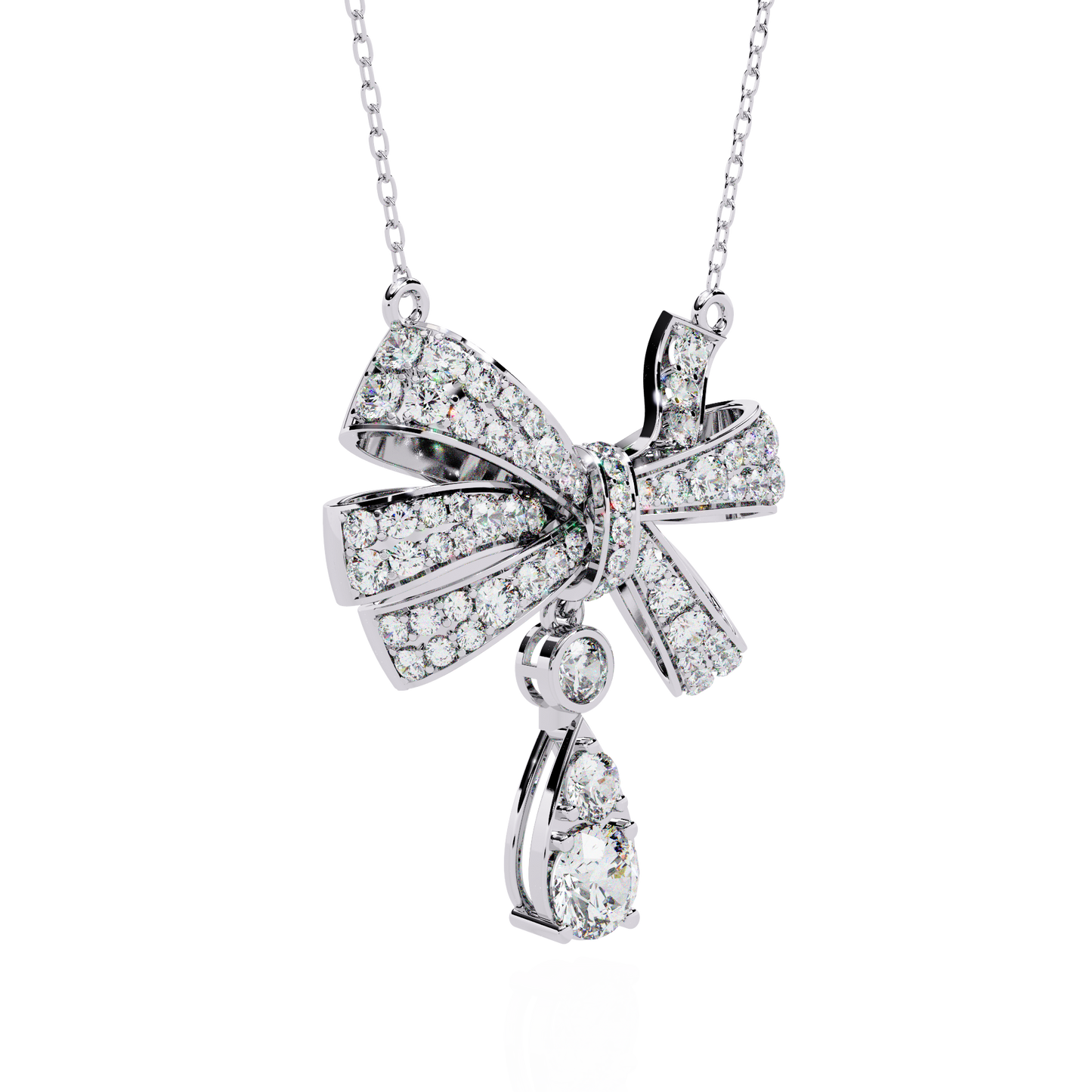 Ribbon Bloom – Diamond Drop Pendant Necklace in 14K Gold