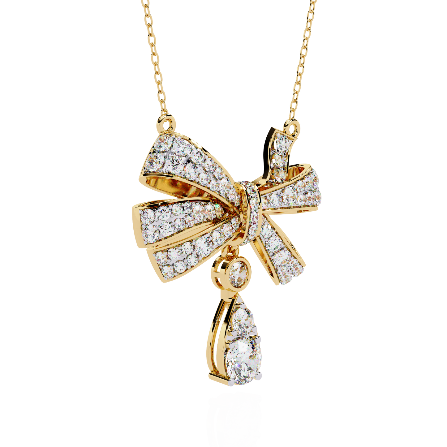 Ribbon Bloom – Diamond Drop Pendant Necklace in 14K Gold