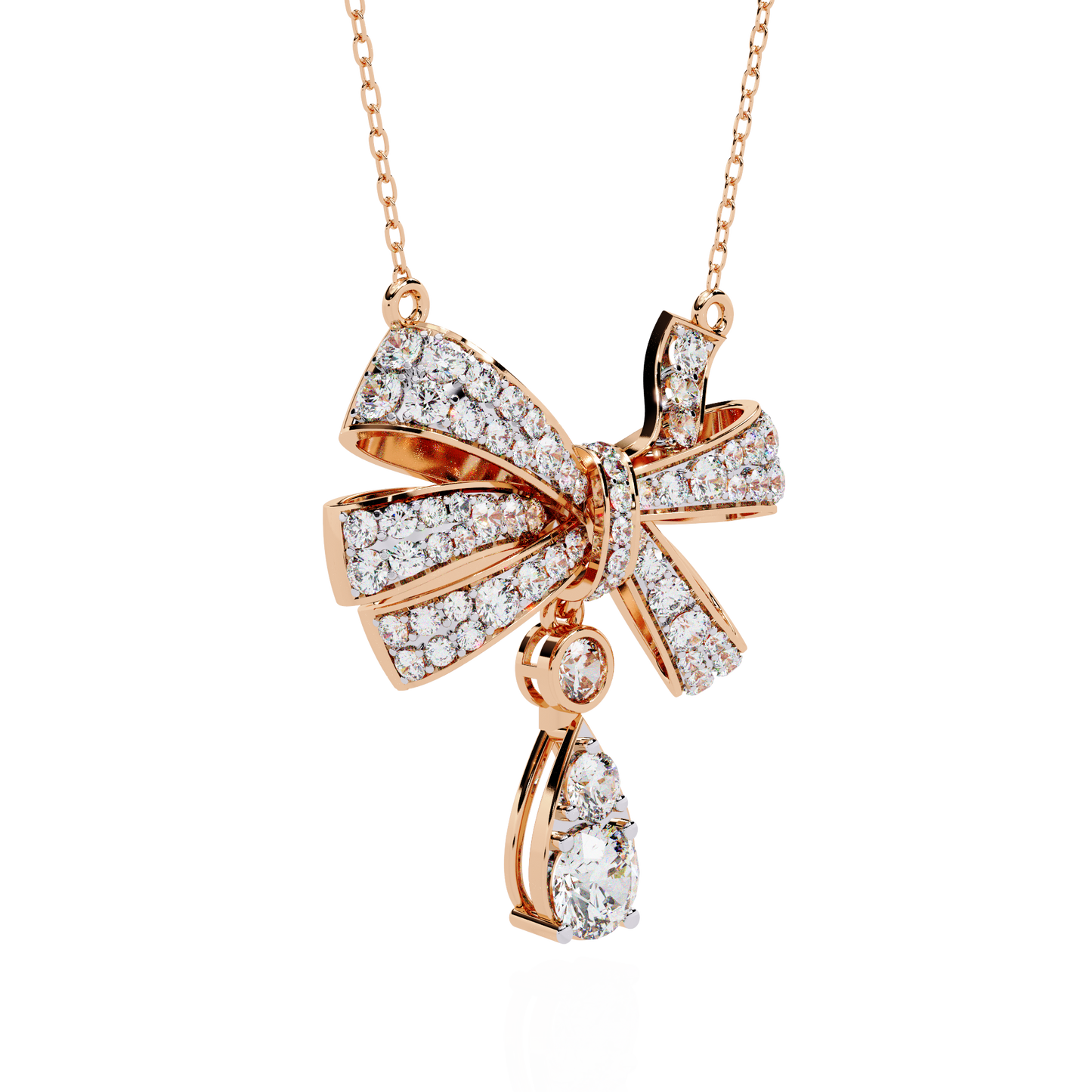 Ribbon Bloom – Diamond Drop Pendant Necklace in 14K Gold