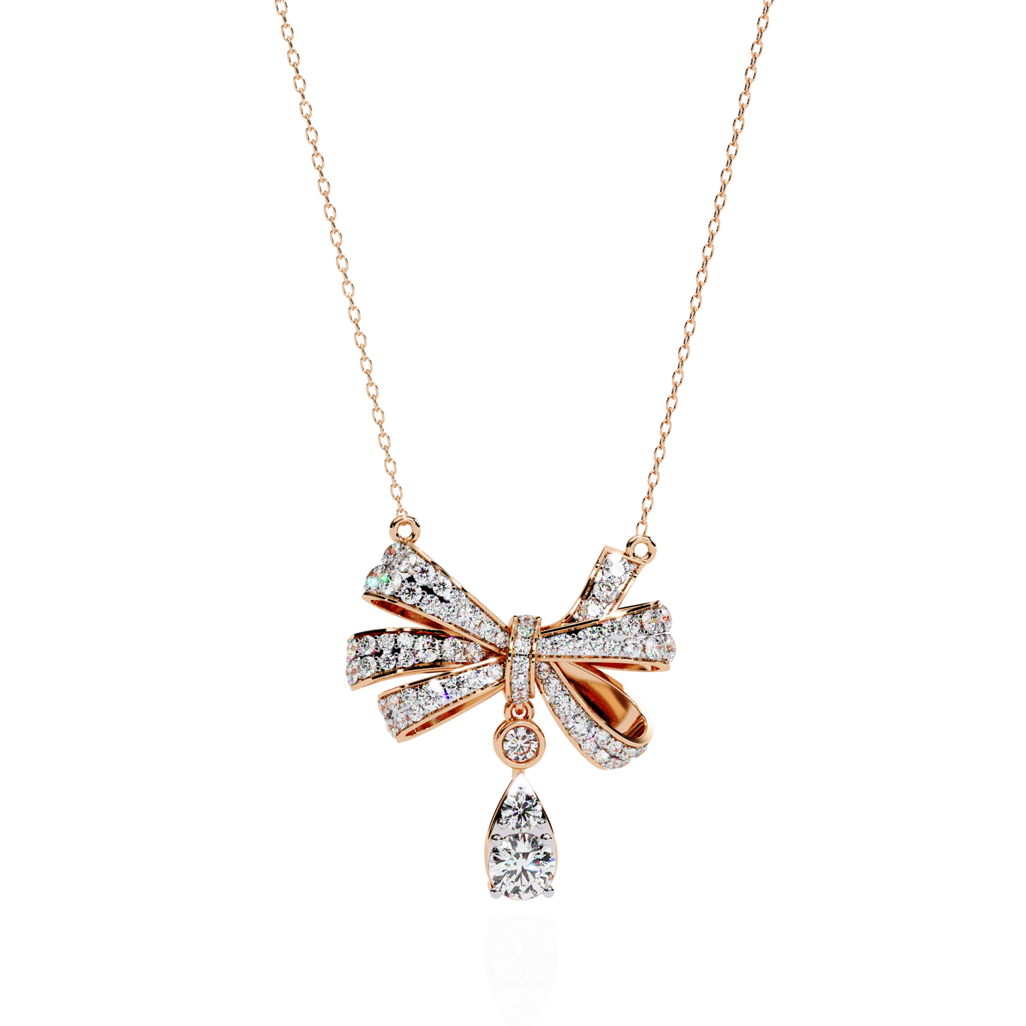 Ribbon Bloom – Diamond Drop Pendant Necklace in 14K Gold