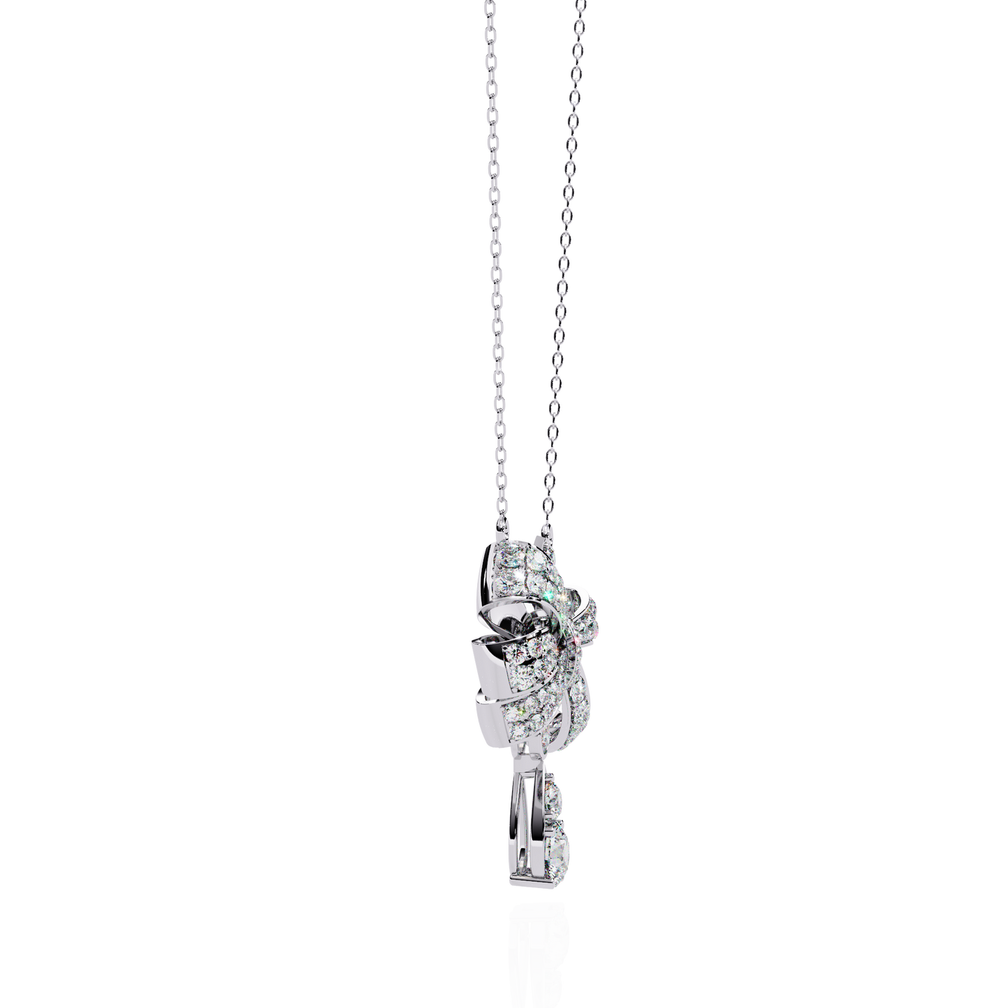 Ribbon Bloom – Diamond Drop Pendant Necklace in 14K Gold