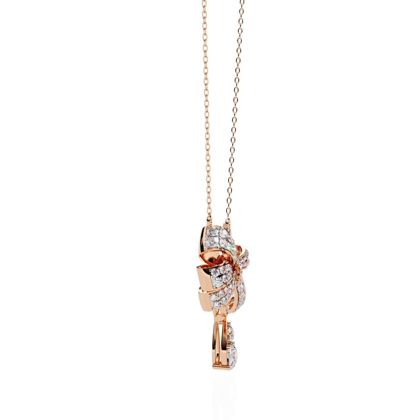 Ribbon Bloom – Diamond Drop Pendant Necklace in 14K Gold