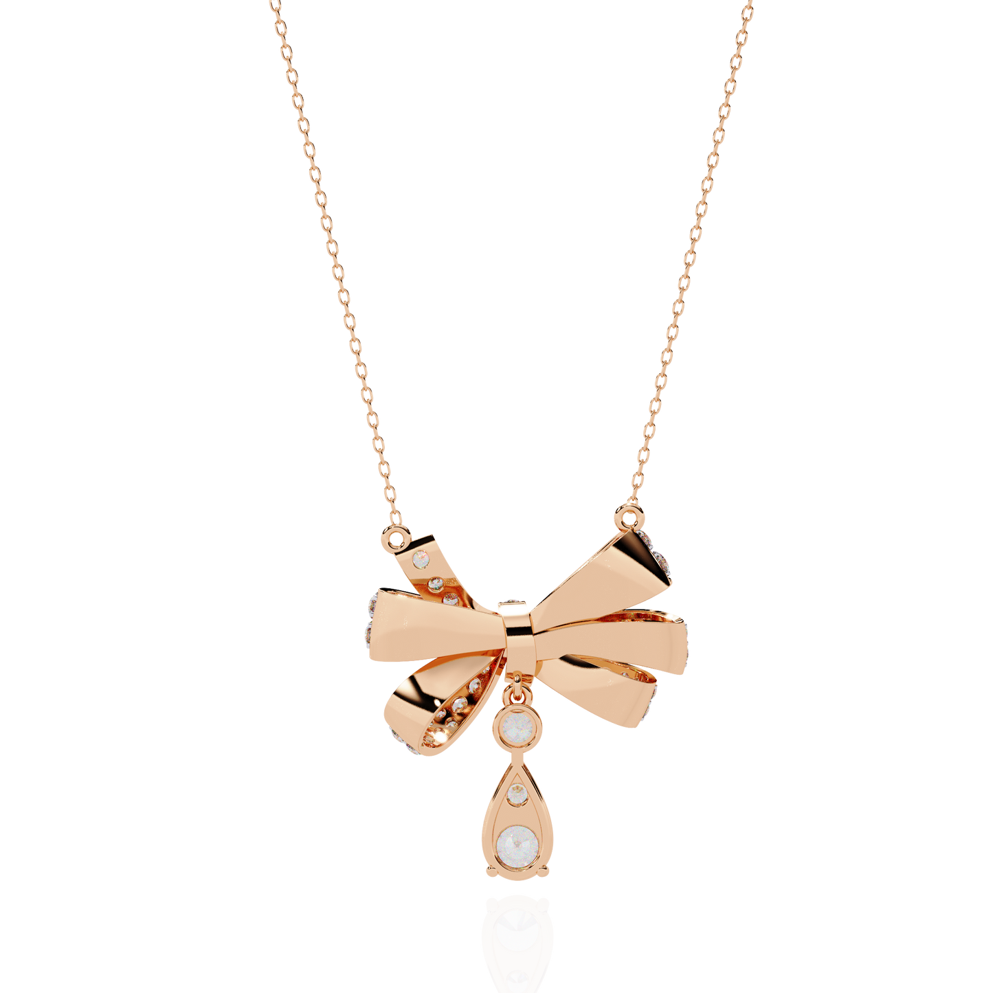 Ribbon Bloom – Diamond Drop Pendant Necklace in 14K Gold