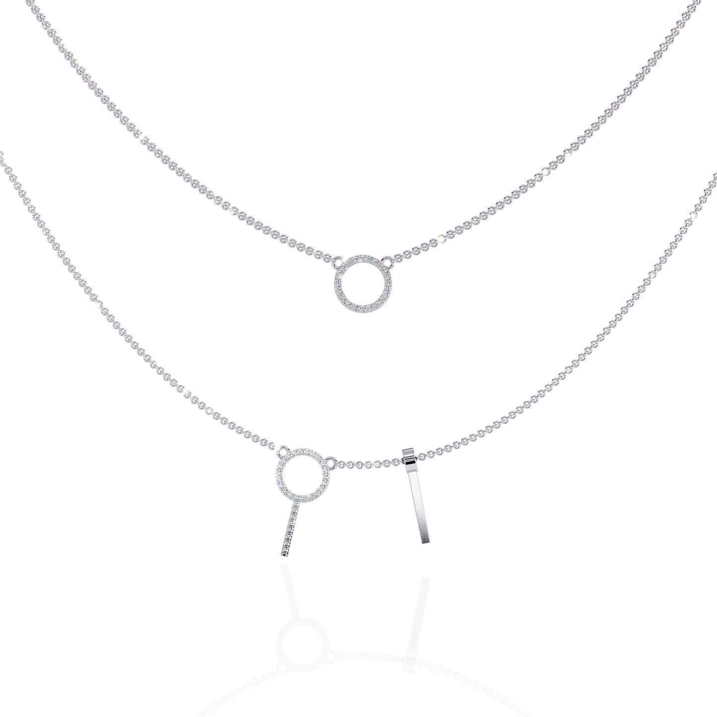 Orbée Lariat – Pavé Circle & Bar Lab Diamond Necklace in 14K Gold
