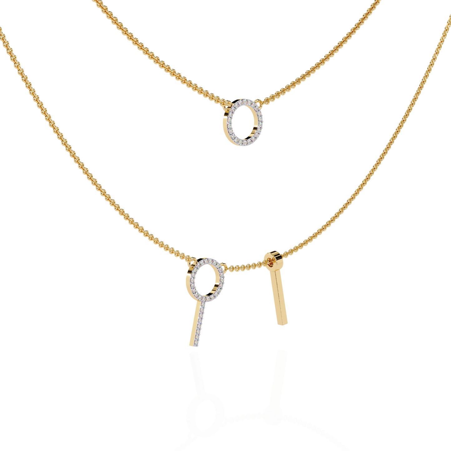 Orbée Lariat – Pavé Circle & Bar Lab Diamond Necklace in 14K Gold