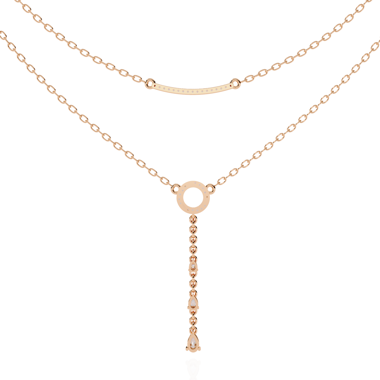 Celestial Dewdrop – Dual Row Pear Diamond Y-Necklace in 14K Gold