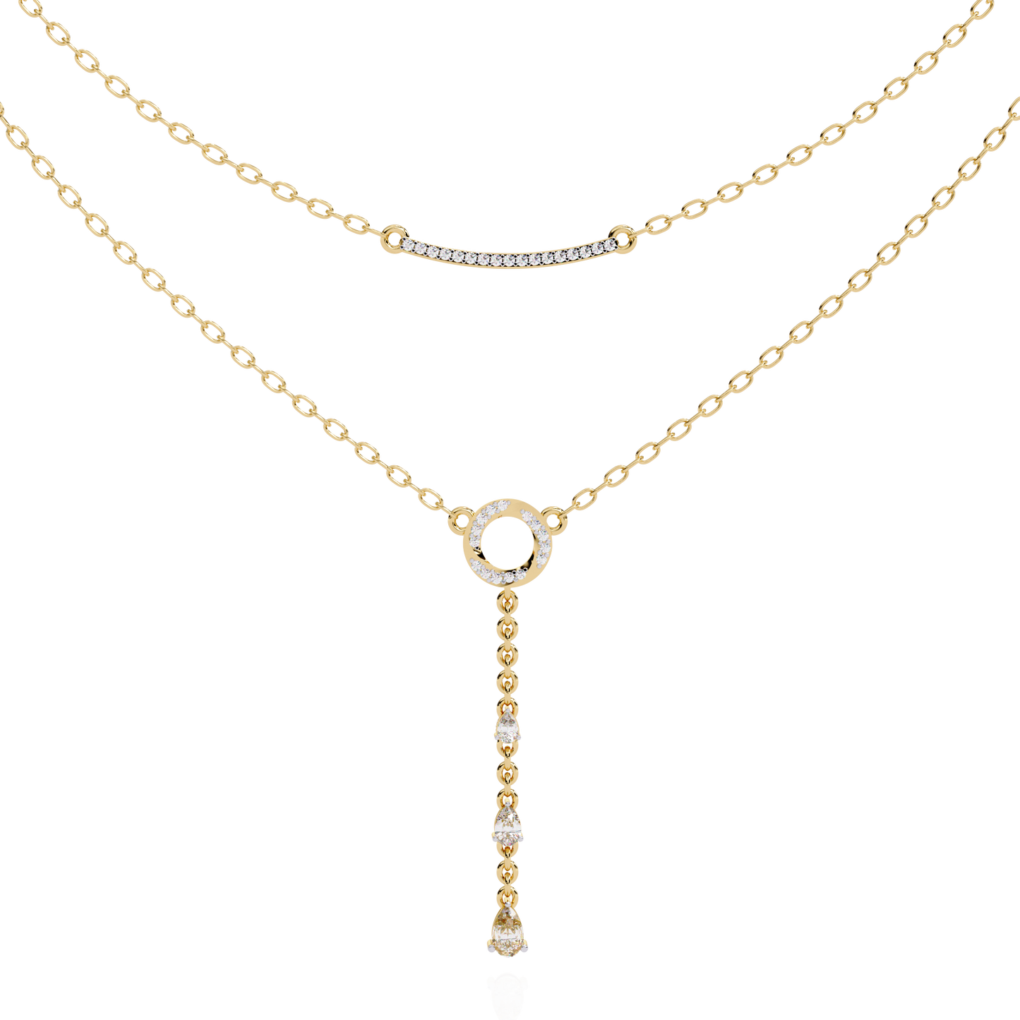 Celestial Dewdrop – Dual Row Pear Diamond Y-Necklace in 14K Gold