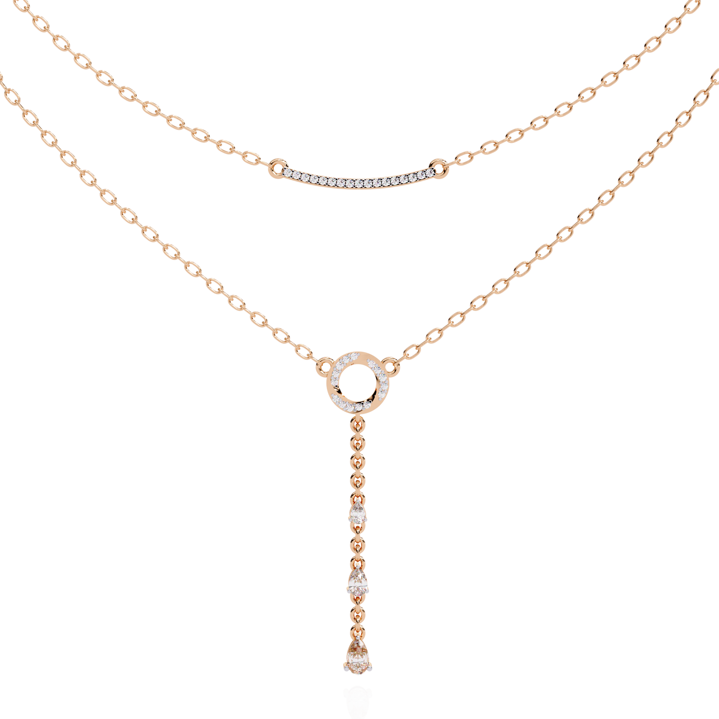 Celestial Dewdrop – Dual Row Pear Diamond Y-Necklace in 14K Gold