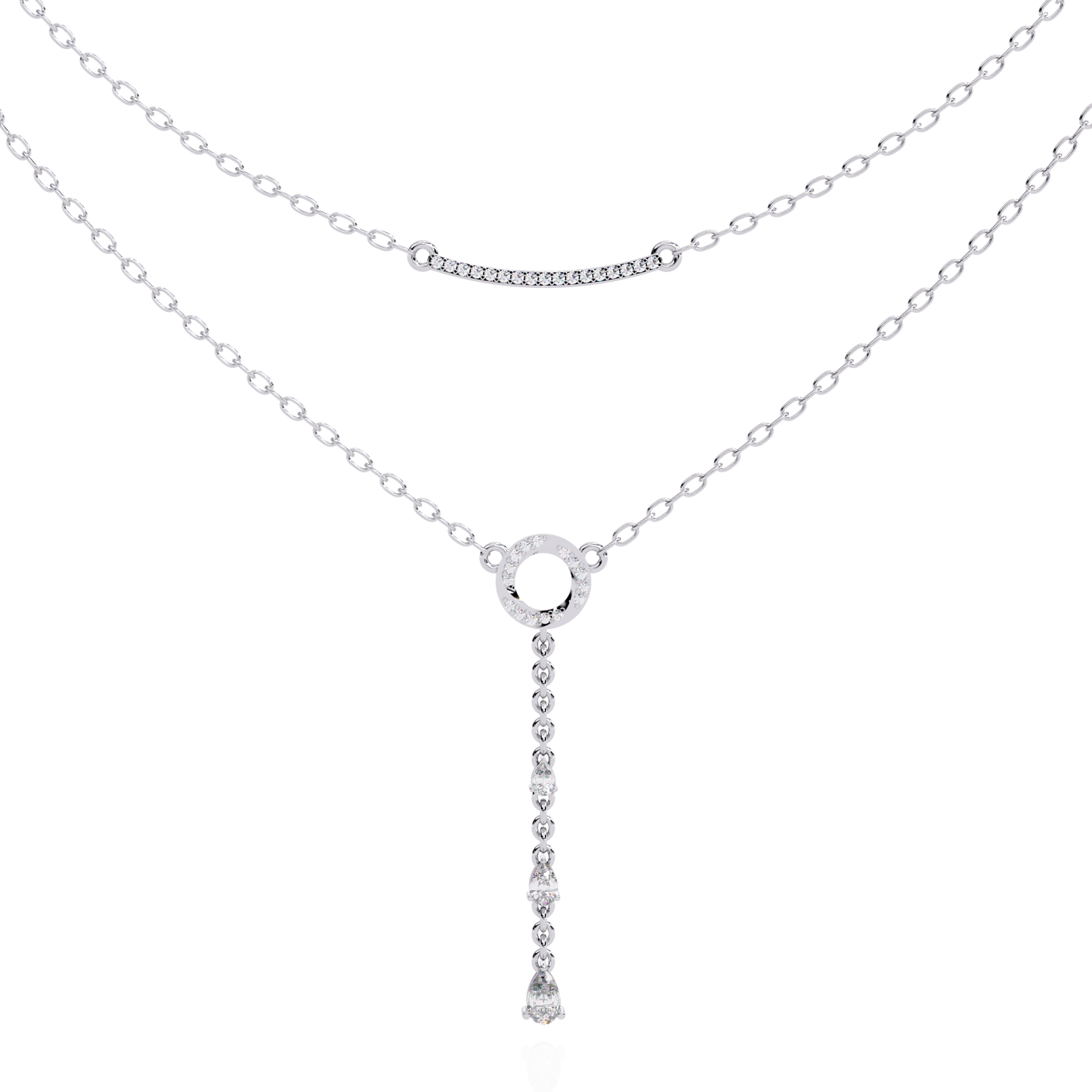 Celestial Dewdrop – Dual Row Pear Diamond Y-Necklace in 14K Gold