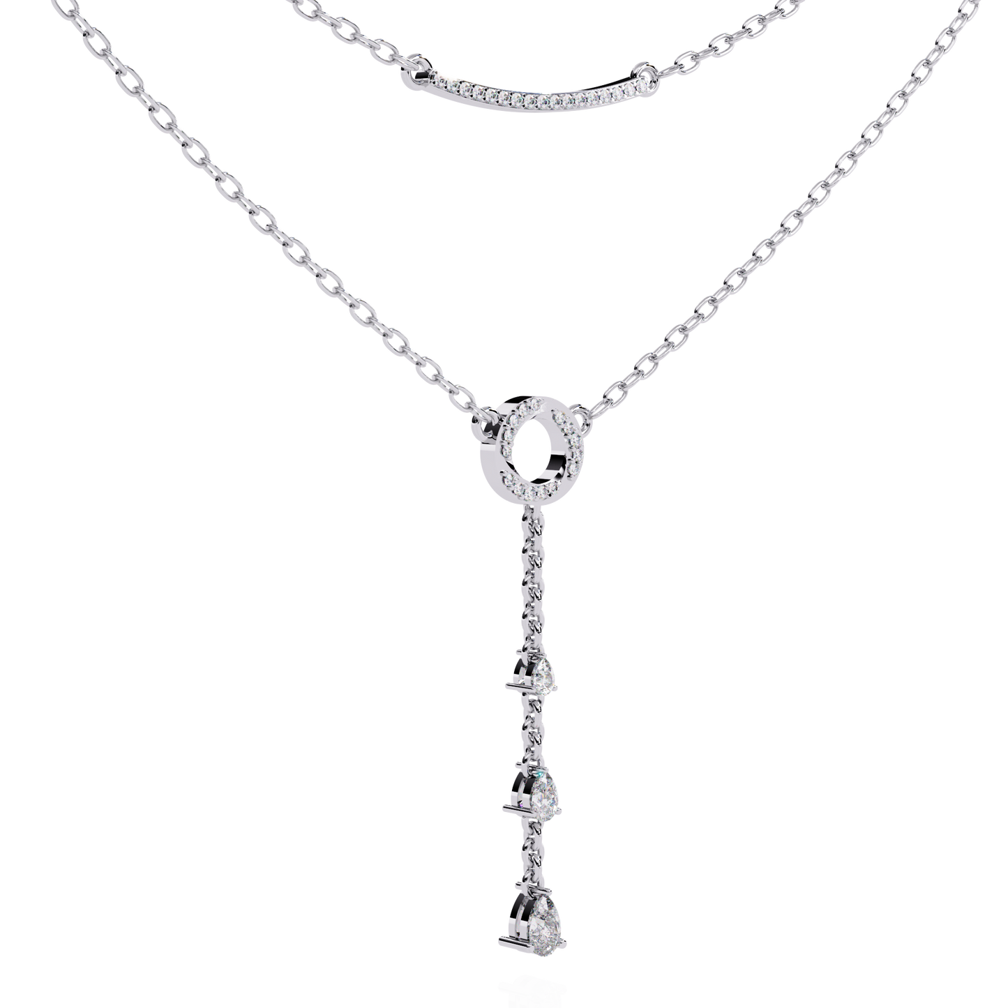 Celestial Dewdrop – Dual Row Pear Diamond Y-Necklace in 14K Gold