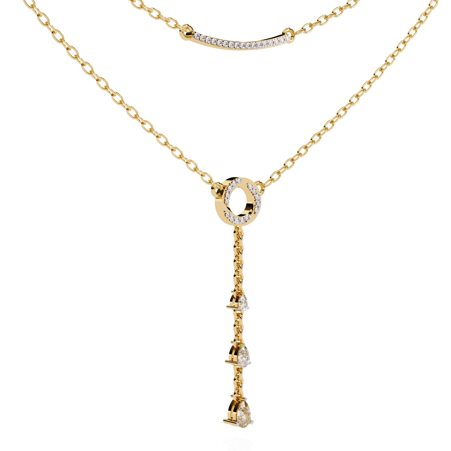 Celestial Dewdrop – Dual Row Pear Diamond Y-Necklace in 14K Gold
