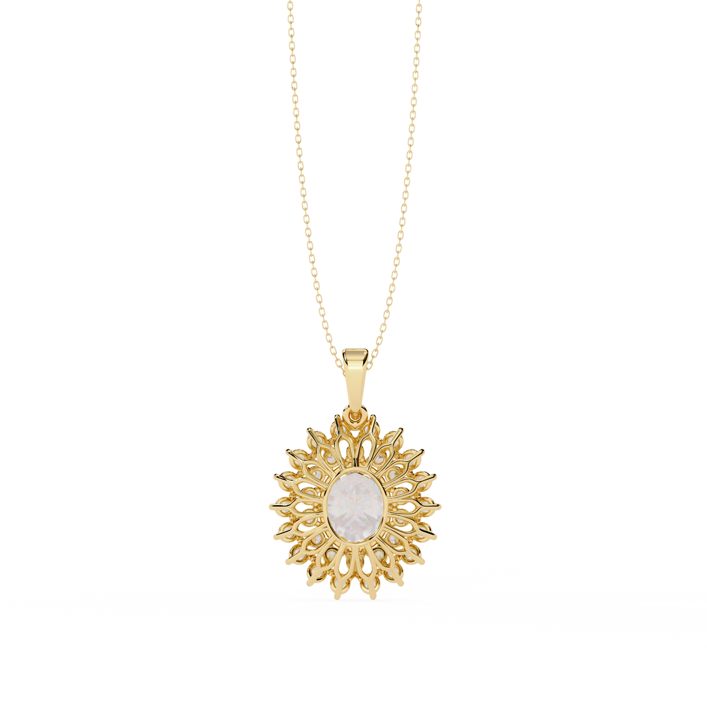 Regal Bloom – Oval Diamond Halo Pendant in 14K Gold