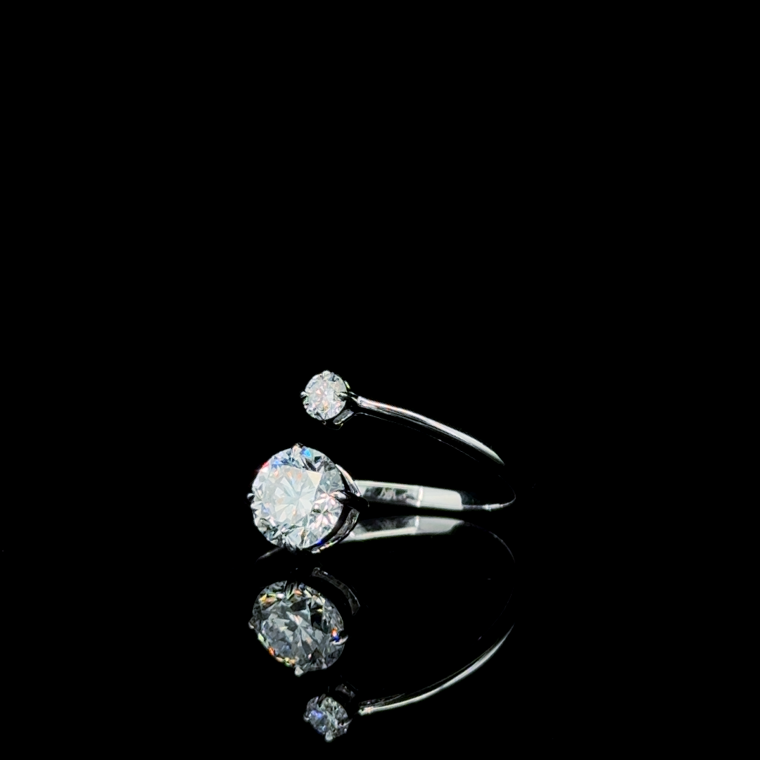 Toi et Moi Bypass – Twin Round Diamond Ring in 14K White Gold