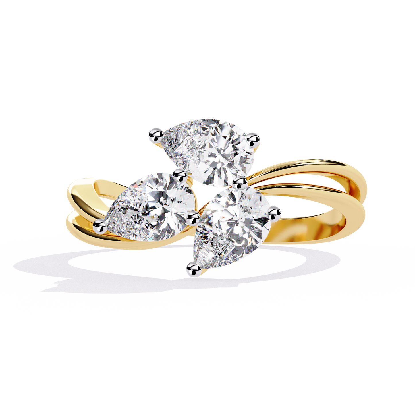Fleur Twist – Triple Pear Lab Diamond Ring with Interwoven Shank in 14K Gold