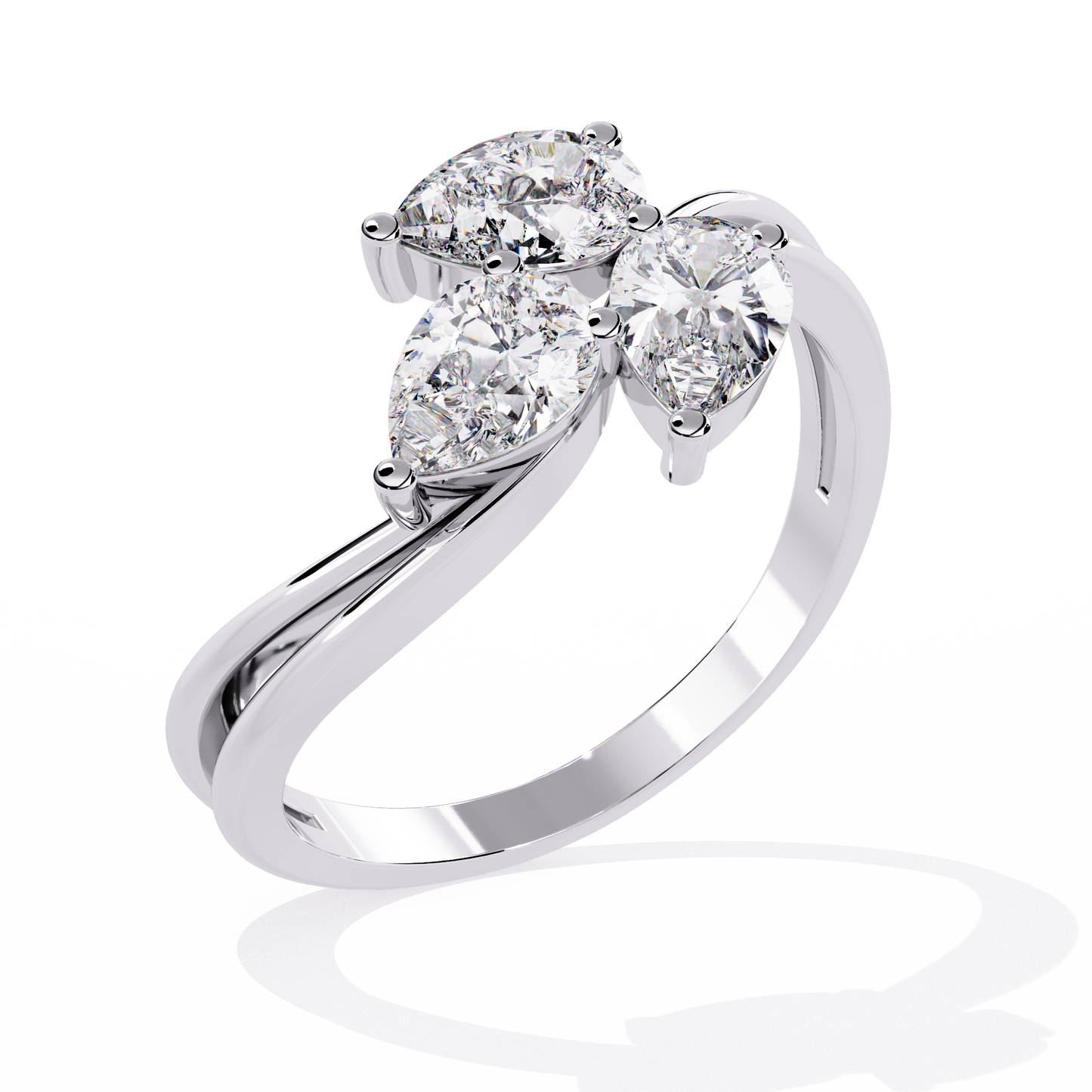 Fleur Twist – Triple Pear Lab Diamond Ring with Interwoven Shank in 14K Gold