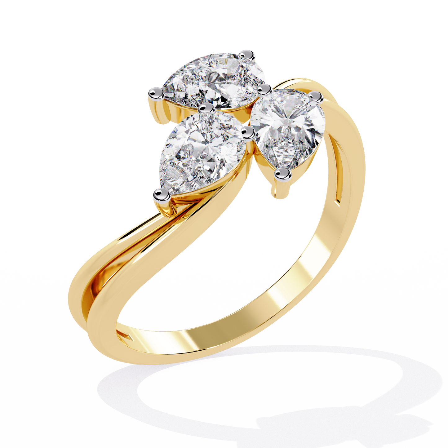 Fleur Twist – Triple Pear Diamond Ring with Interwoven Shank in 14K Gold