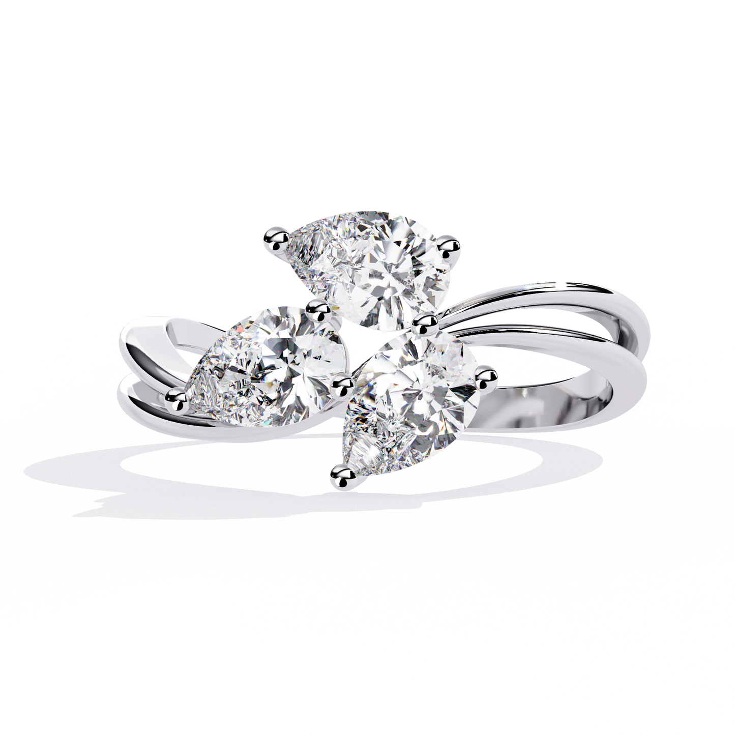 Fleur Twist – Triple Pear Lab Diamond Ring with Interwoven Shank in 14K Gold