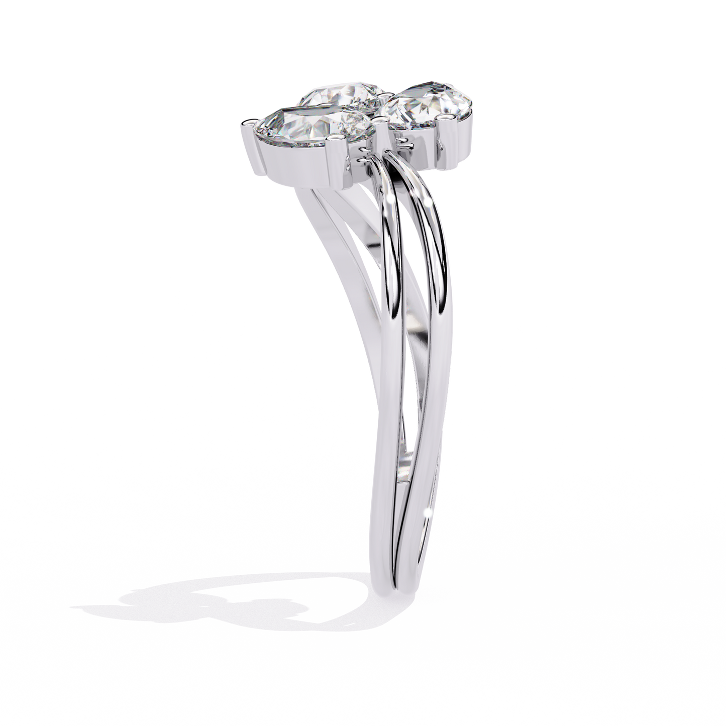 Fleur Twist – Triple Pear Lab Diamond Ring with Interwoven Shank in 14K Gold