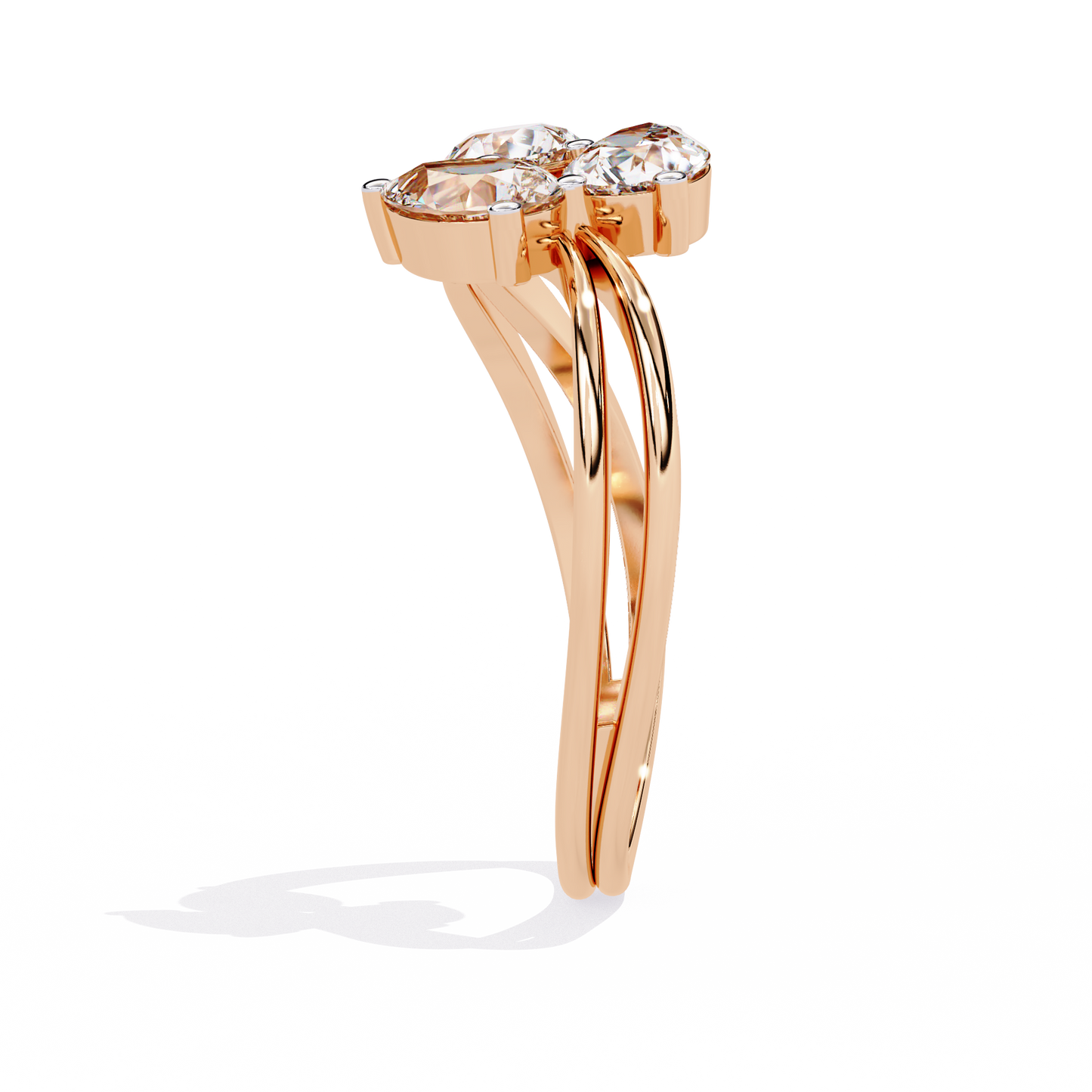 Fleur Twist – Triple Pear Lab Diamond Ring with Interwoven Shank in 14K Gold