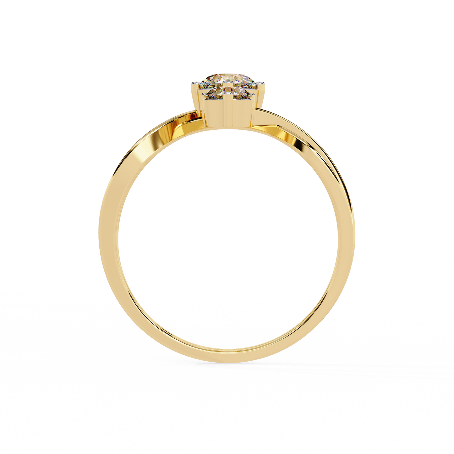 Ribbon Arc – Triple Round Diamond Ring with Criss-Cross Shank in 14K Gold