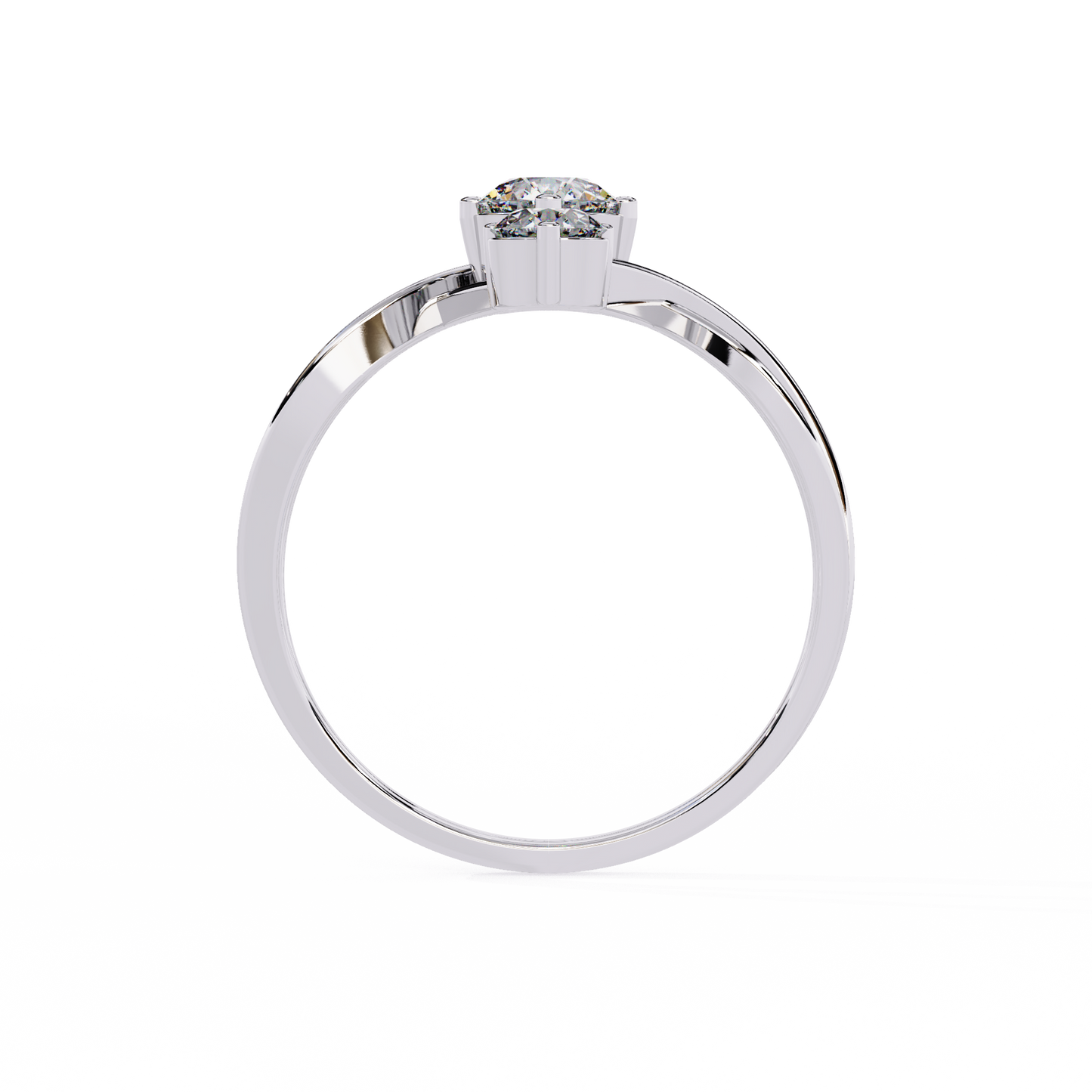 Ribbon Arc – Triple Round Diamond Ring with Criss-Cross Shank in 14K Gold