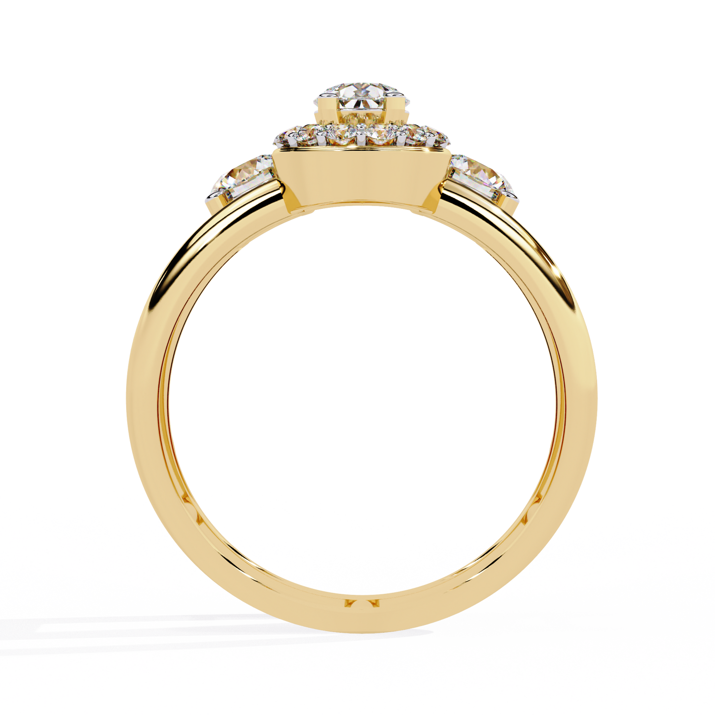 Halo Drop – Pear Diamond Ring with Twin Round Accents and Dual-Band in 14K Gold