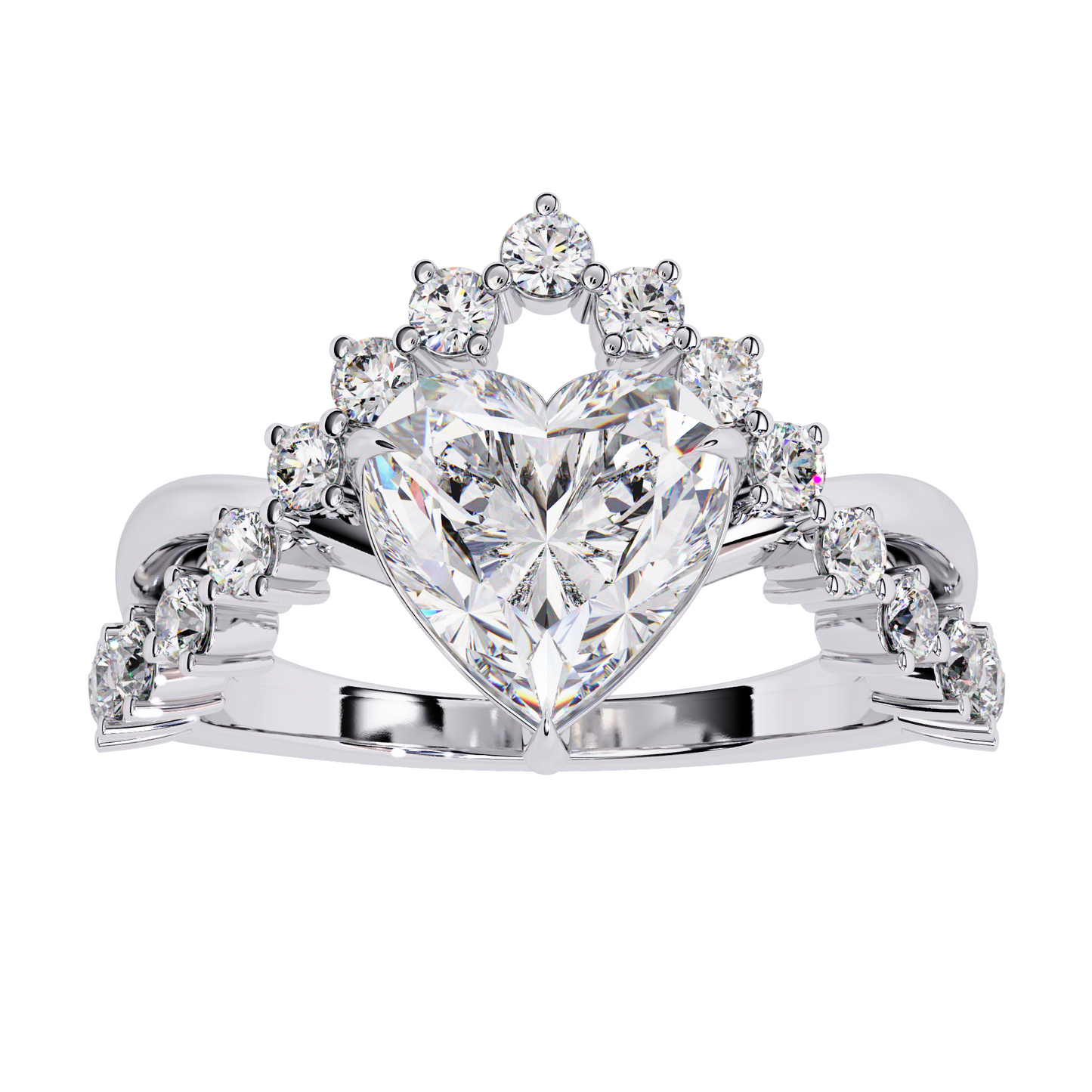 Royal Amour – Heart Diamond Crown Ring in 14K Gold