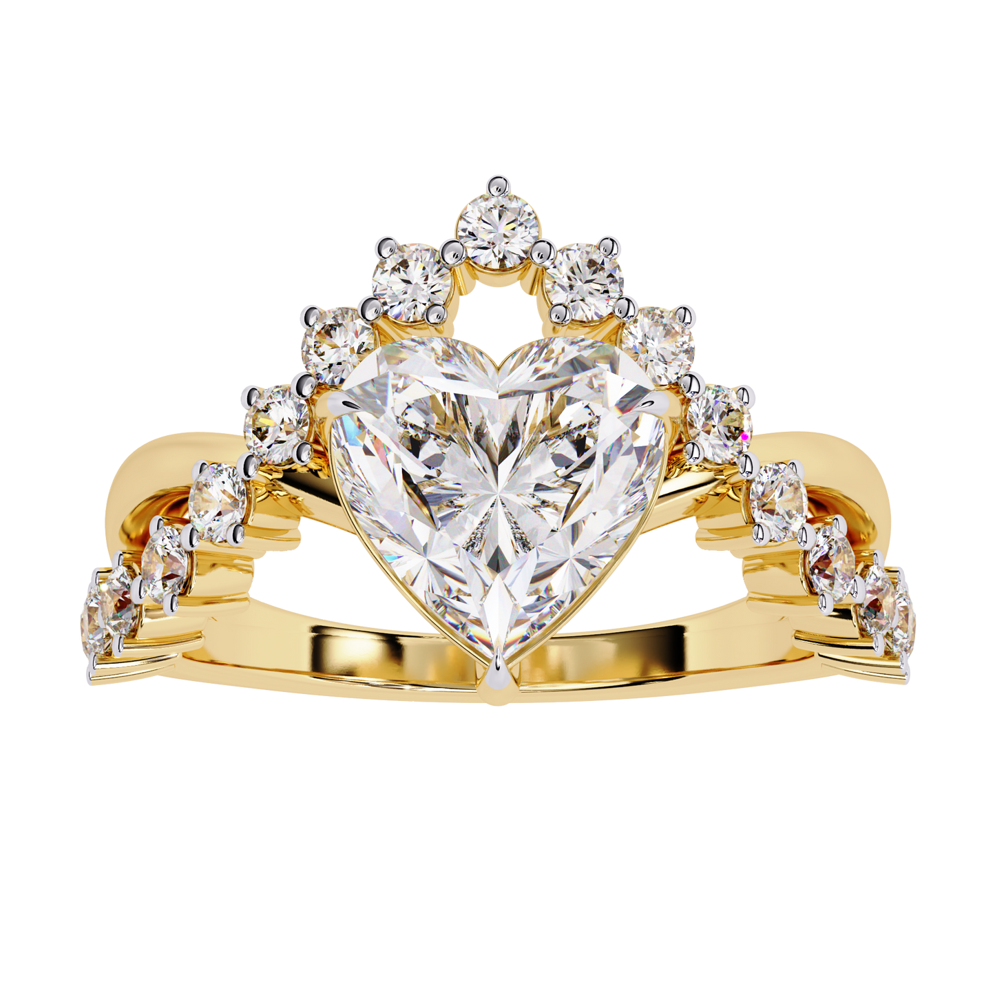 Royal Amour – Heart Diamond Crown Ring in 14K Gold