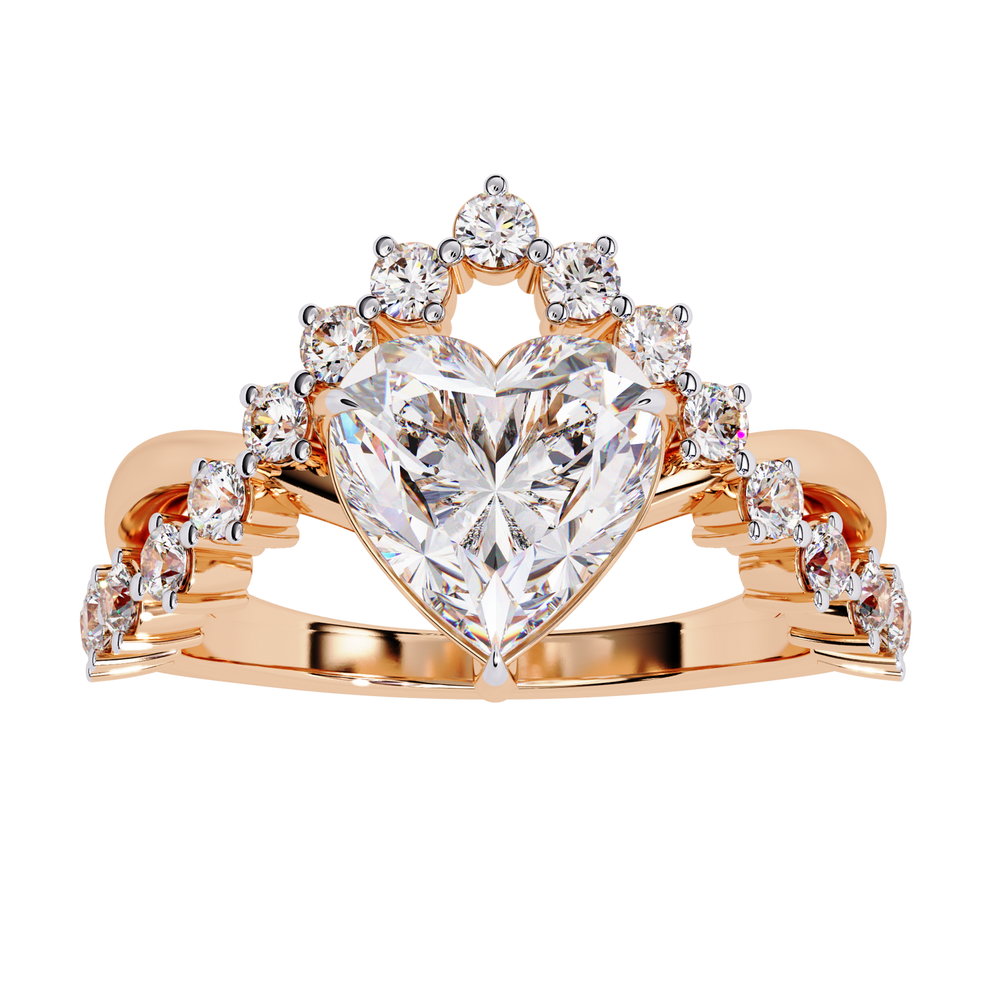 Royal Amour – Heart Diamond Crown Ring in 14K Gold