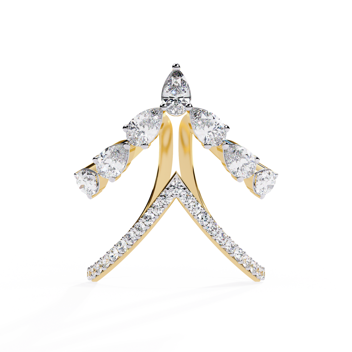Celestial Cascade – Pear Diamond V-Bypass Ring in 14K Gold