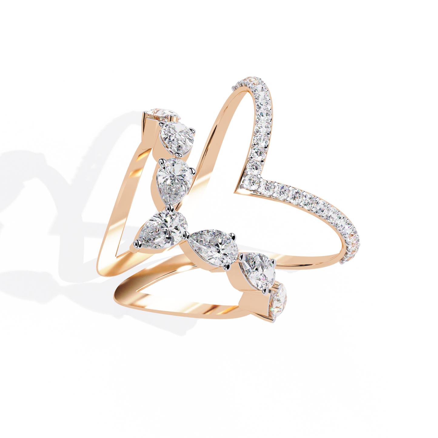 Celestial Cascade – Pear Diamond V-Bypass Ring in 14K Gold