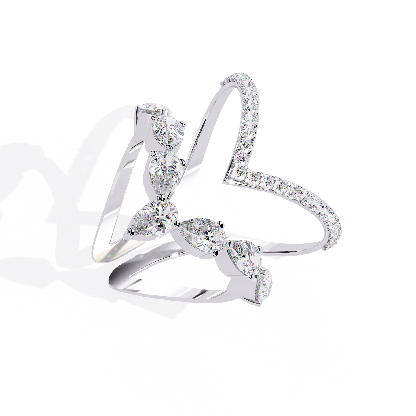 Celestial Cascade – Pear Diamond V-Bypass Ring in 14K Gold