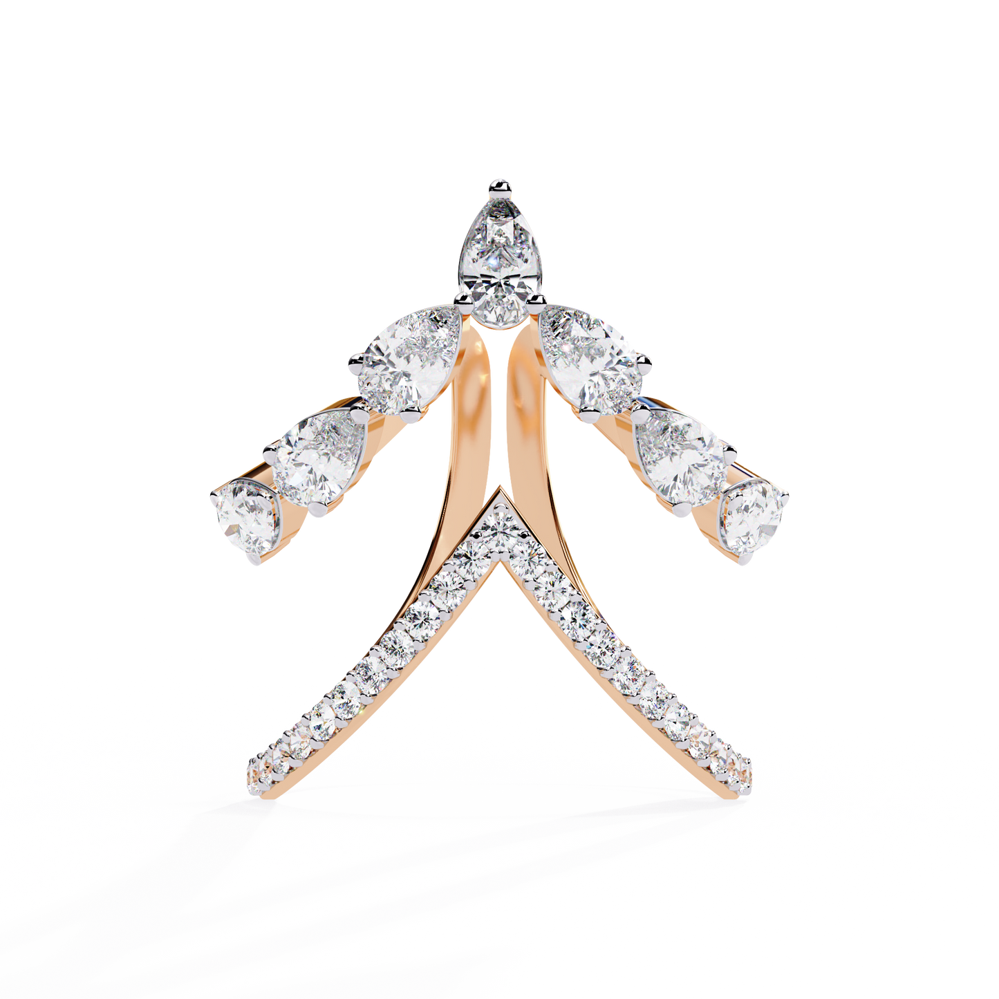 Celestial Cascade – Pear Diamond V-Bypass Ring in 14K Gold