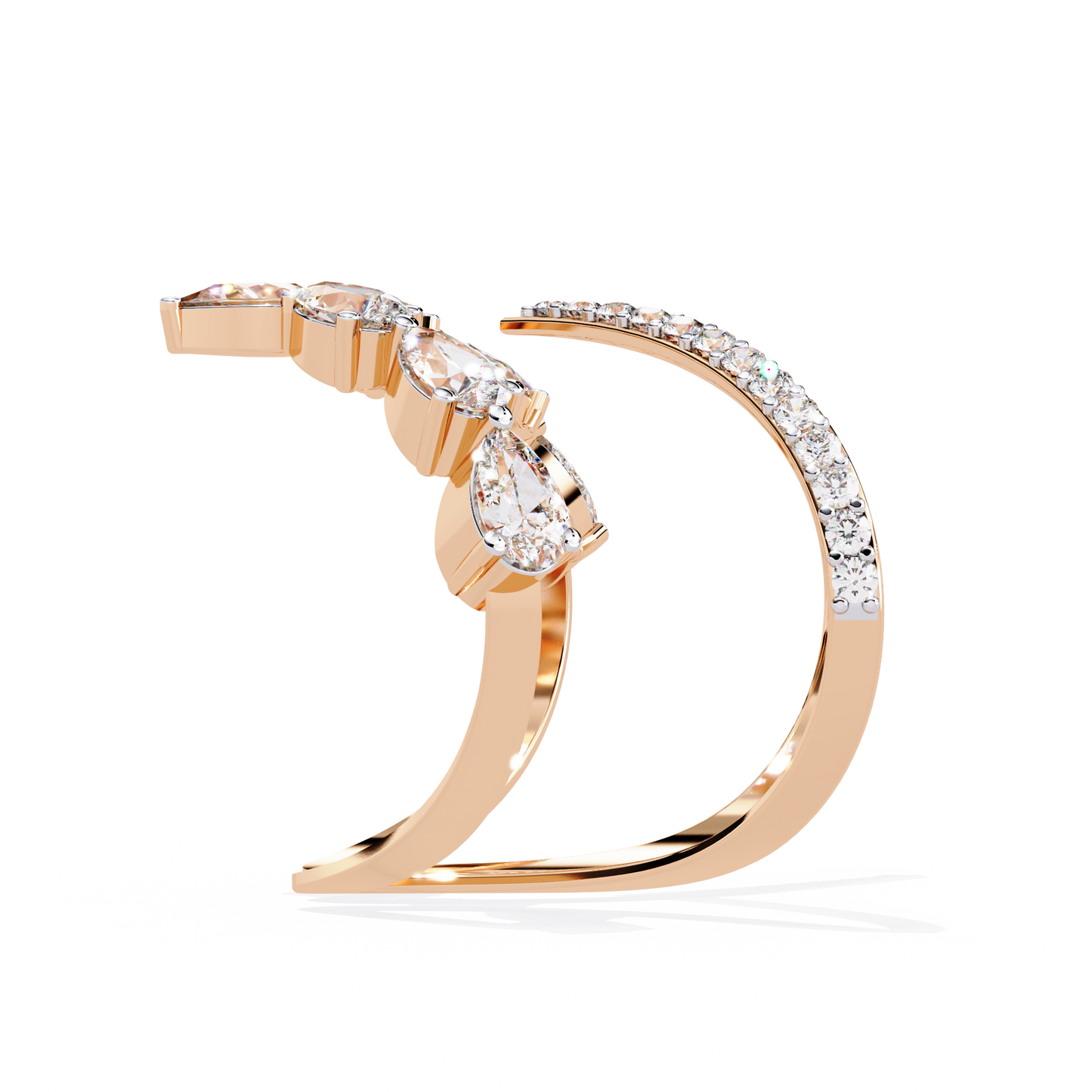 Celestial Cascade – Pear Diamond V-Bypass Ring in 14K Gold