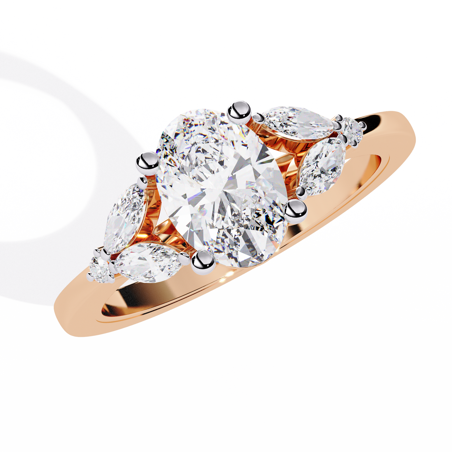 Oval Marquise Radiance – Three-Stone Diamond Ring in 14K Gold