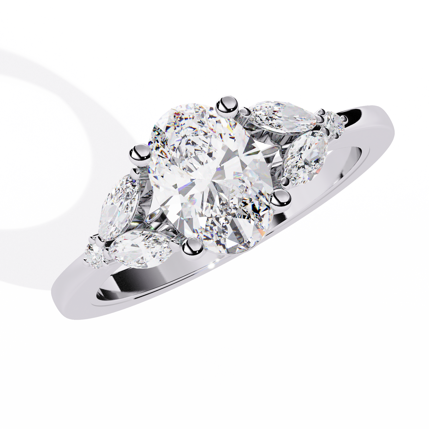 Oval Marquise Radiance – Three-Stone Diamond Ring in 14K Gold